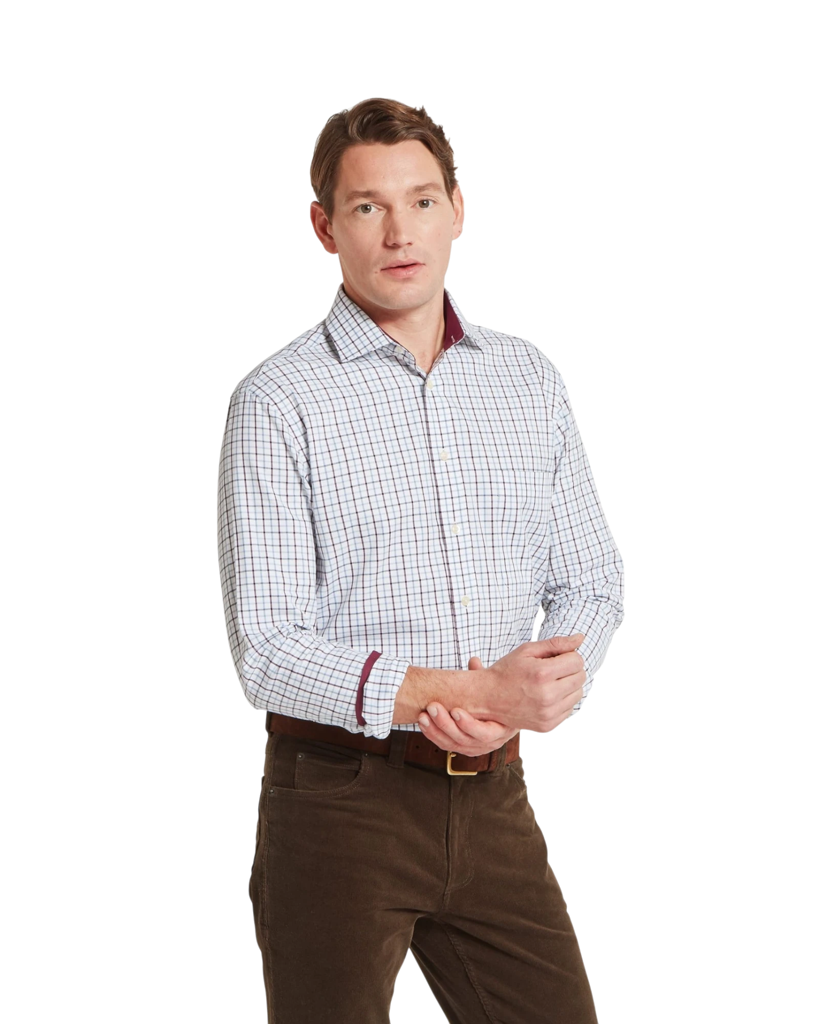Milton Tailored Shirt - Port/Lake Blue Check