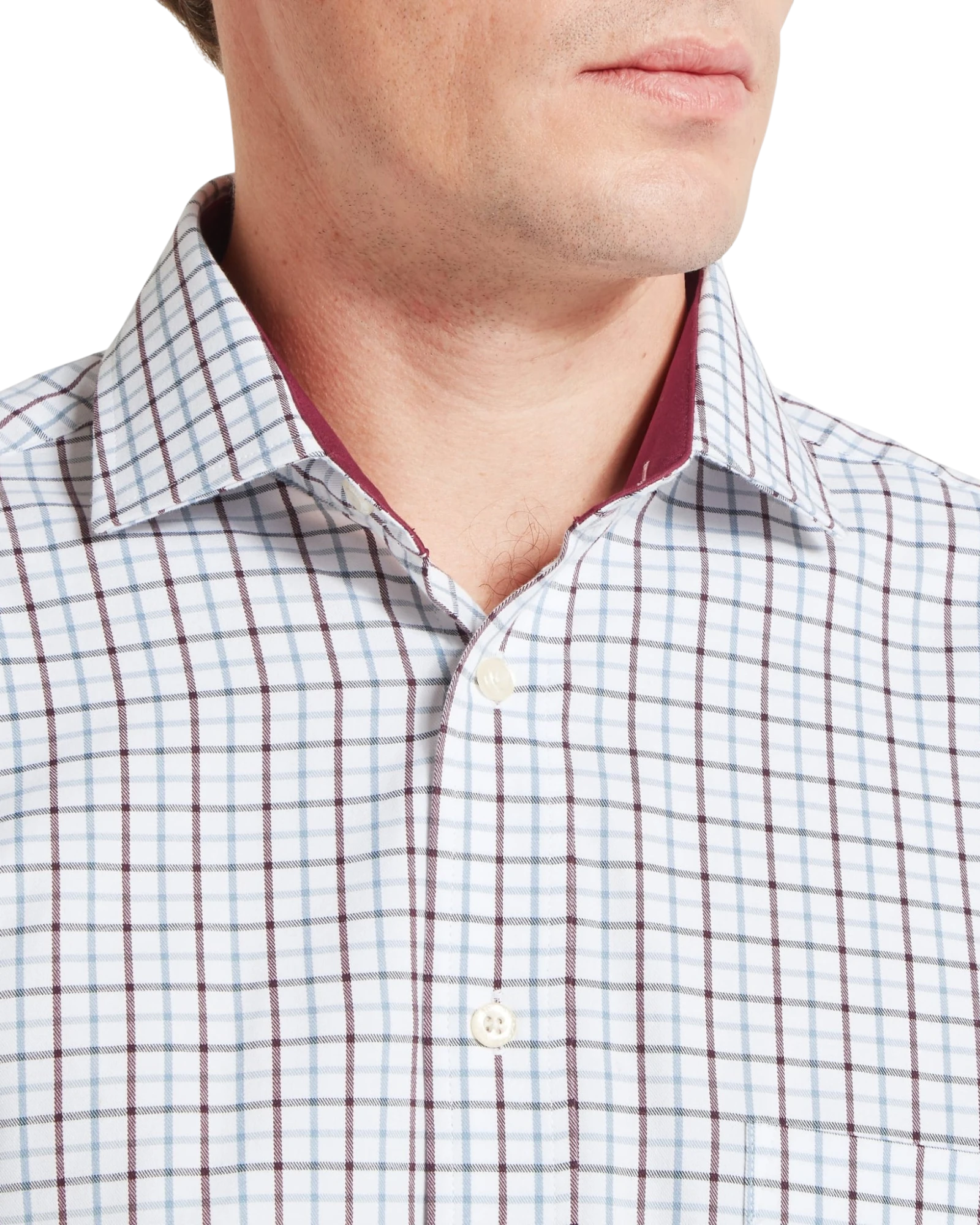 Milton Tailored Shirt - Port/Lake Blue Check