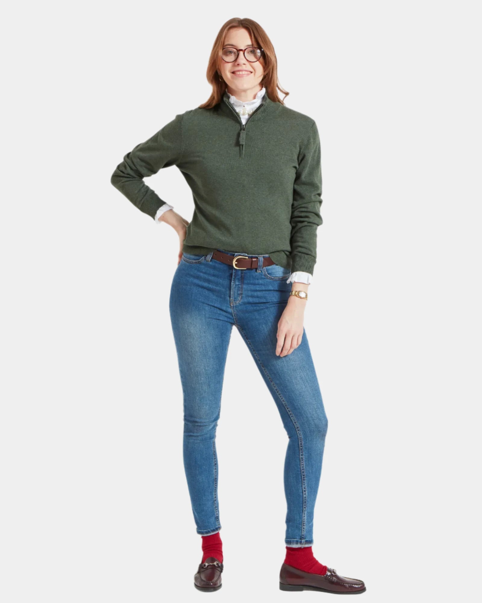 Polperro Country Green Quarter Zip Jumper