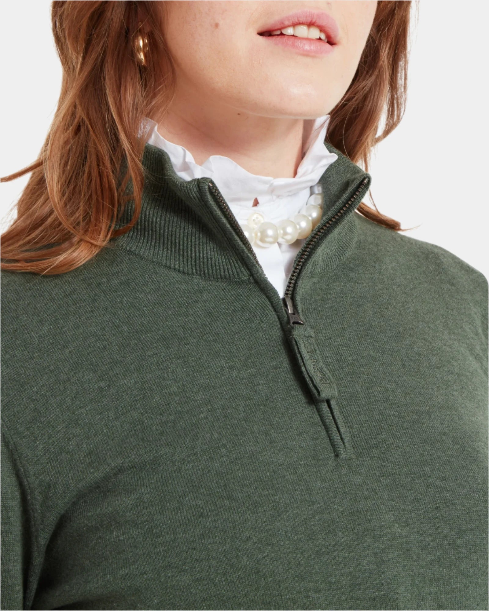 Polperro Country Green Quarter Zip Jumper