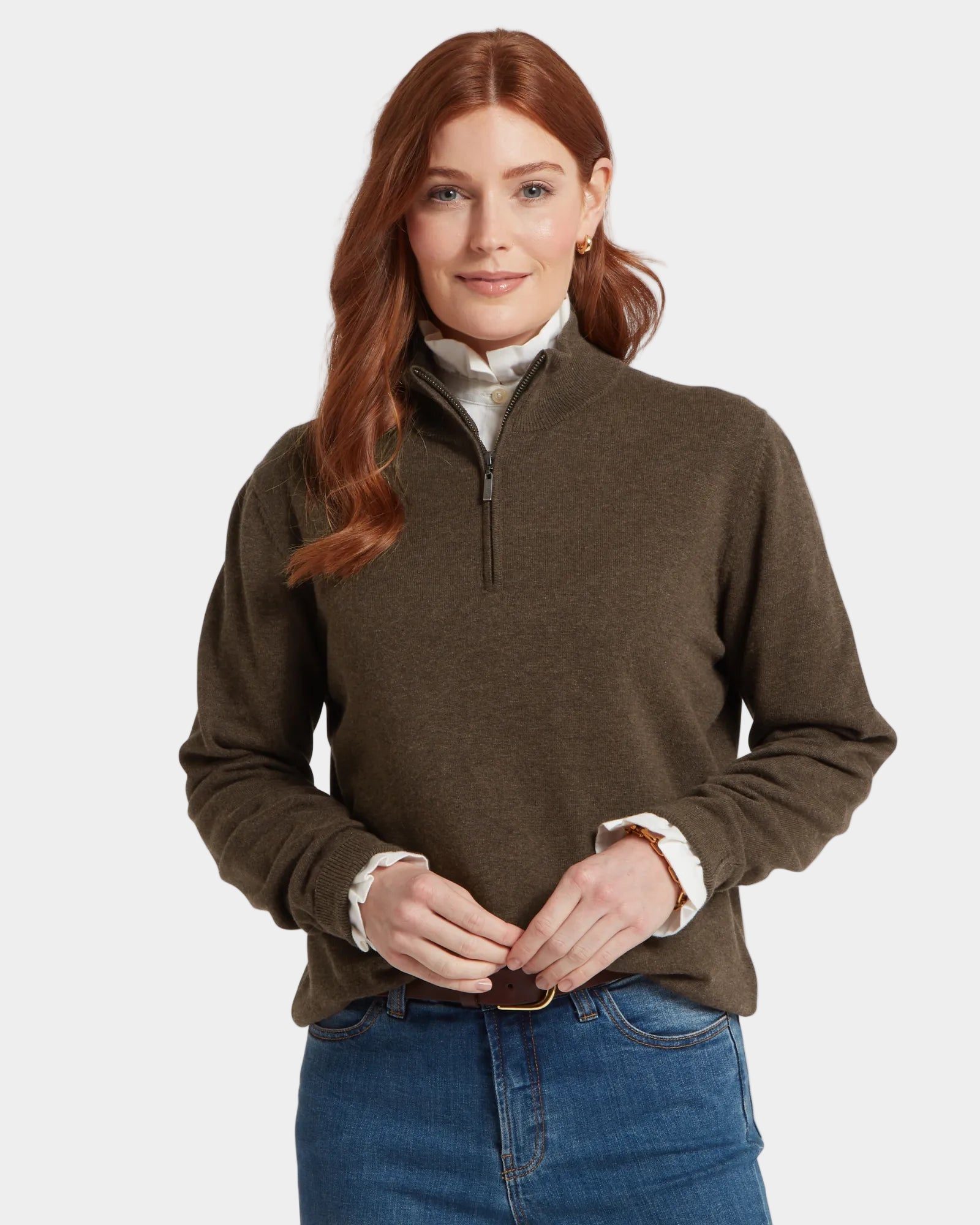 Polperro 1/4 Zip Jumper - Chocolate