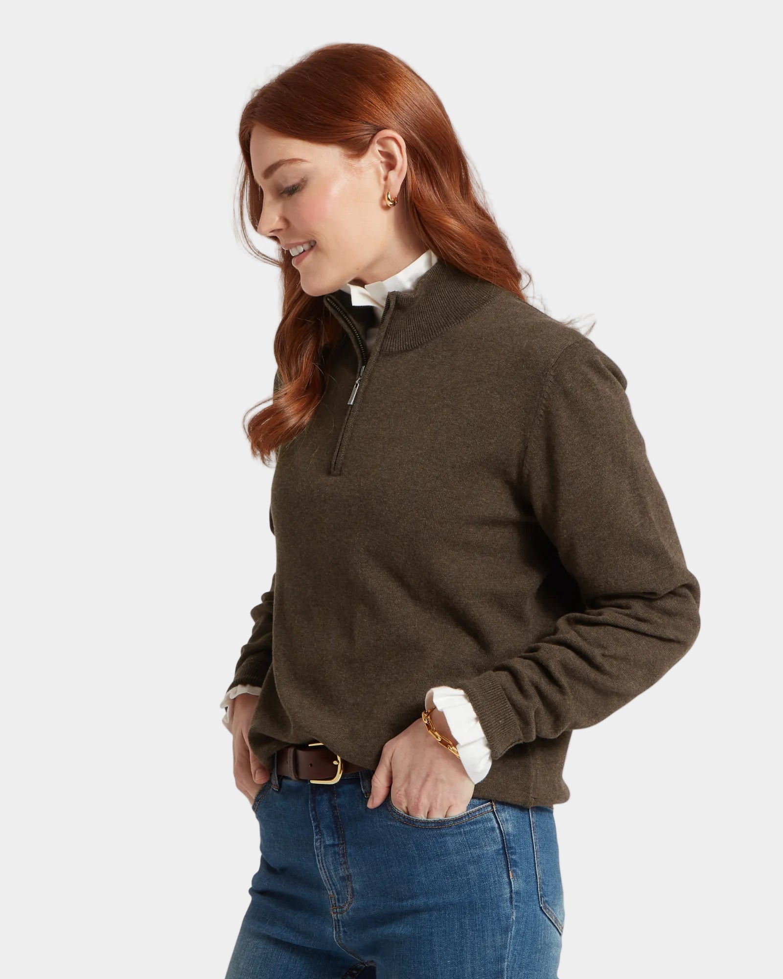 Polperro 1/4 Zip Jumper - Chocolate