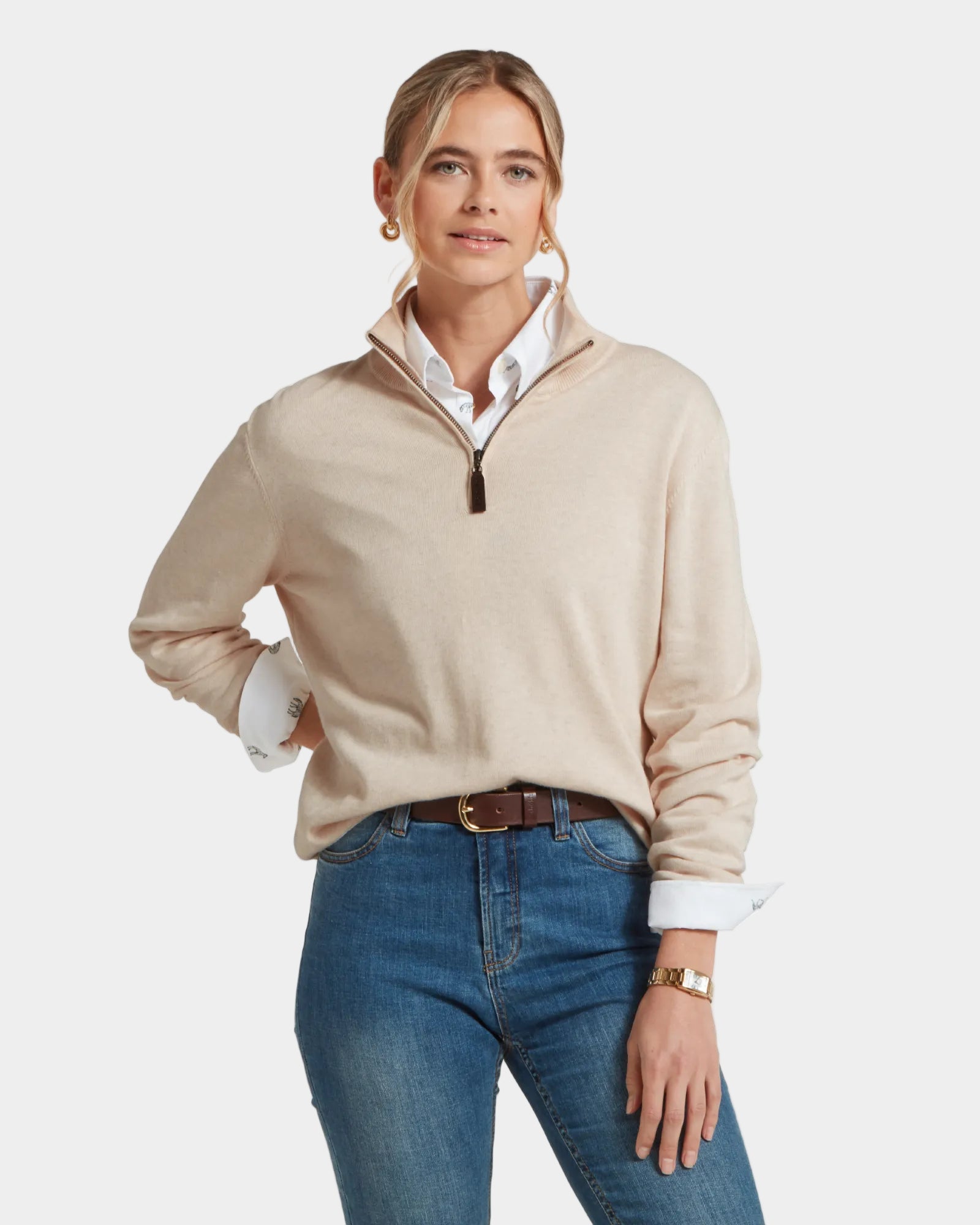 Polperro 1/4 Zip Jumper - Oat