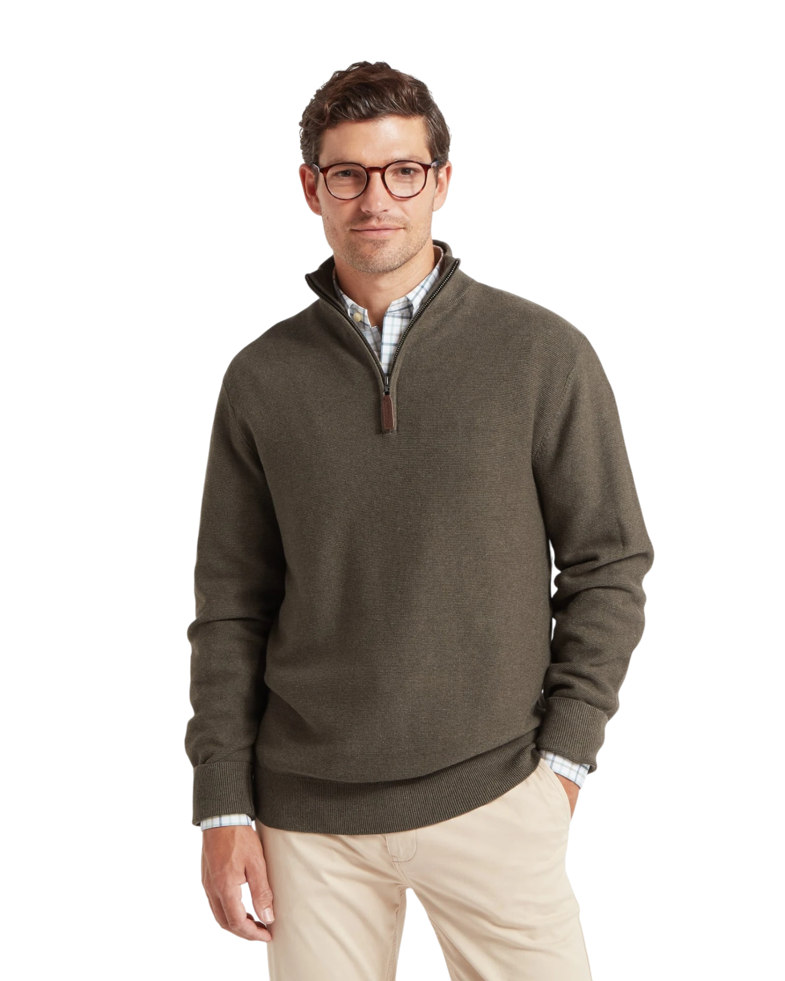 Porthleven Quarter Zip Jumper - Beetle Green