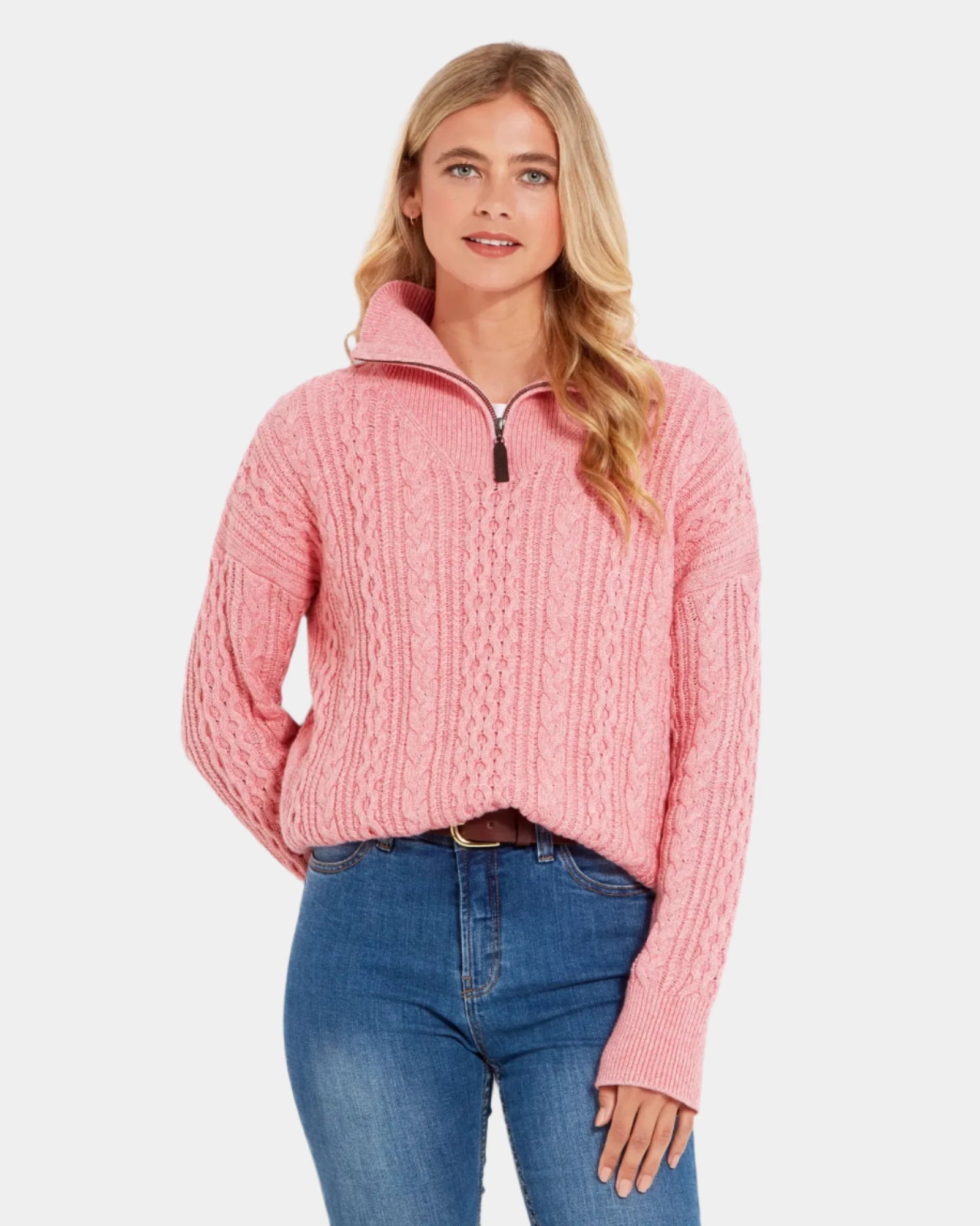 Settle Quarter Zip Jumper - Dusky Pink