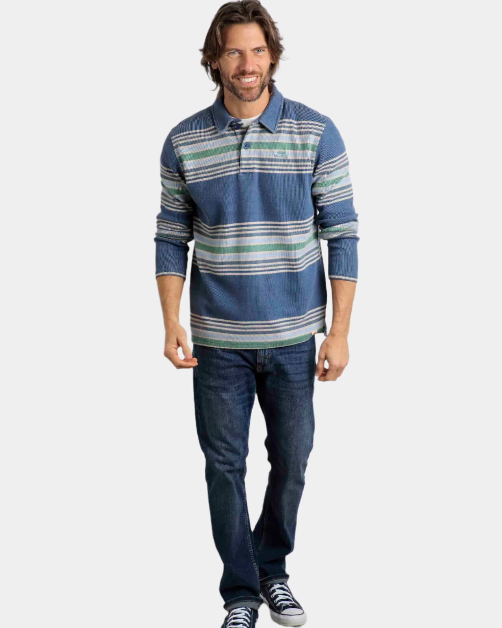 Caudale Ensign Blue Heavyweight Stripe Rib Rugby Shirt