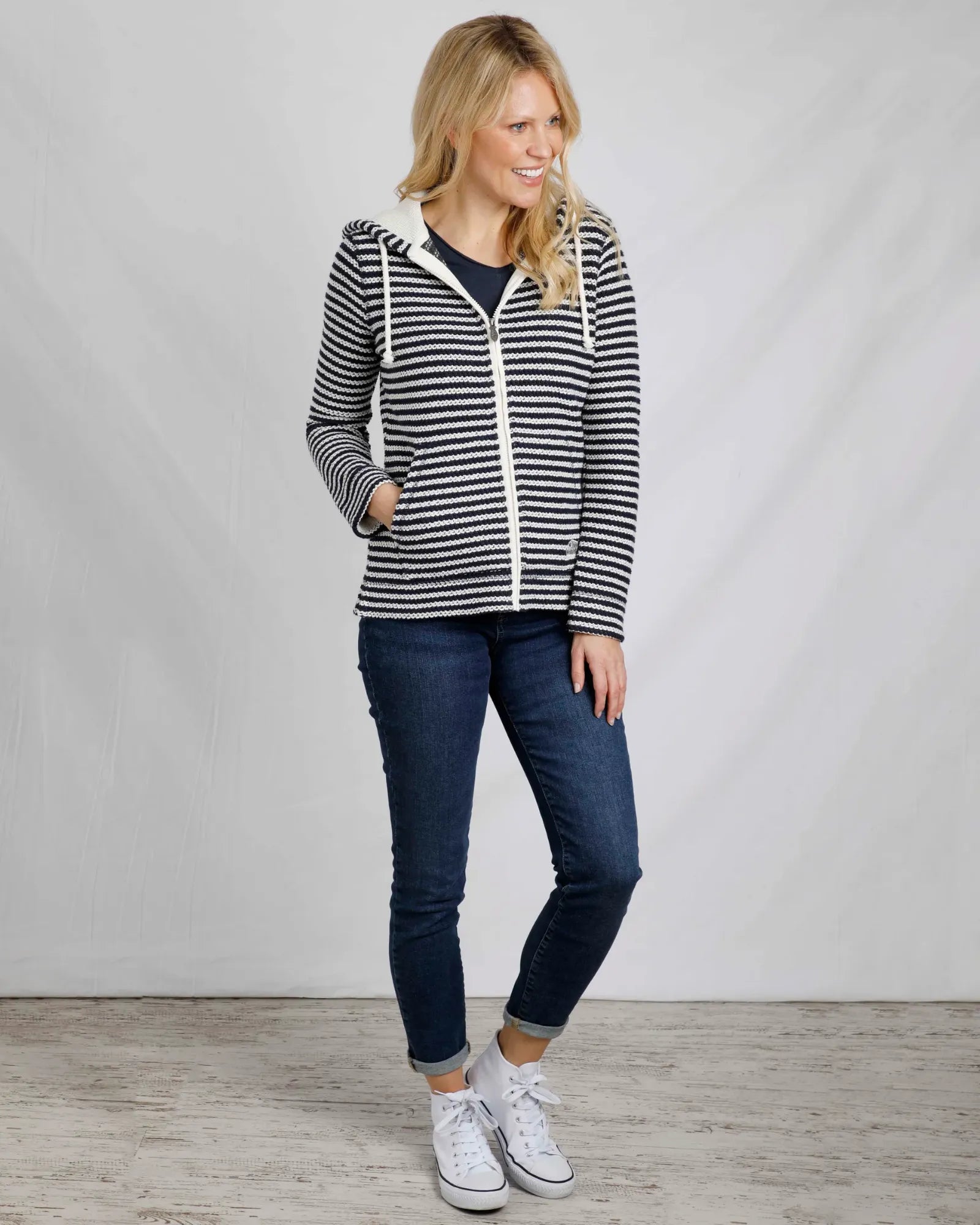Fisher Ecru Eco Full Zip Stripe Hooded Macaroni