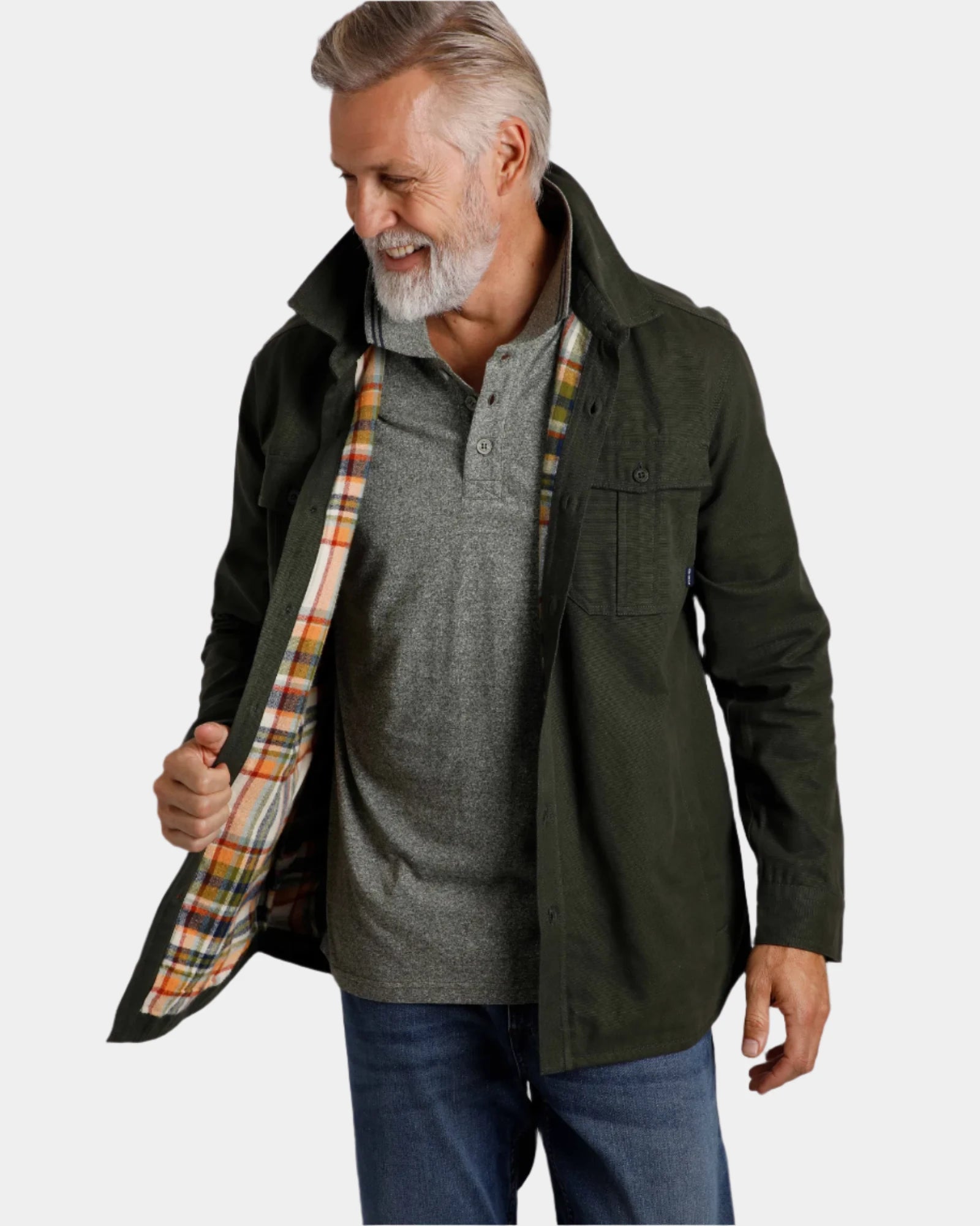 Garston Fir Green Organic Cotton Lined Utility Overshirt