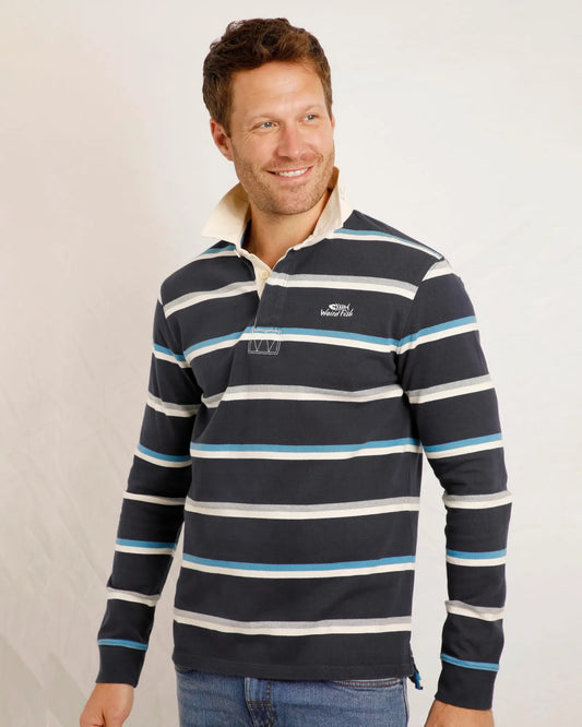Laxton Organic Long Sleeve Stripe Rugby Shirt - Navy Blue
