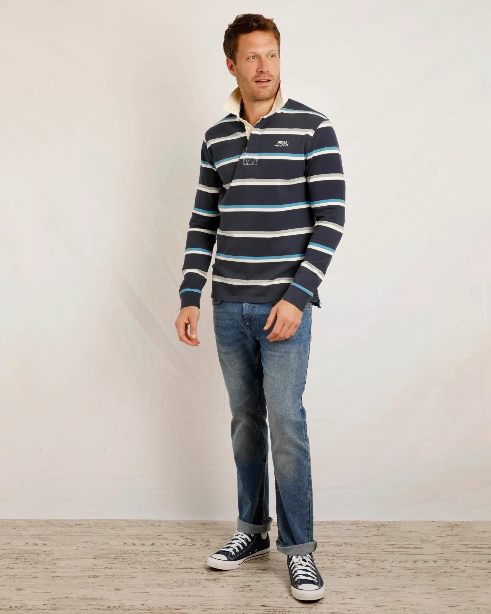 Laxton Organic Long Sleeve Stripe Rugby Shirt - Navy Blue