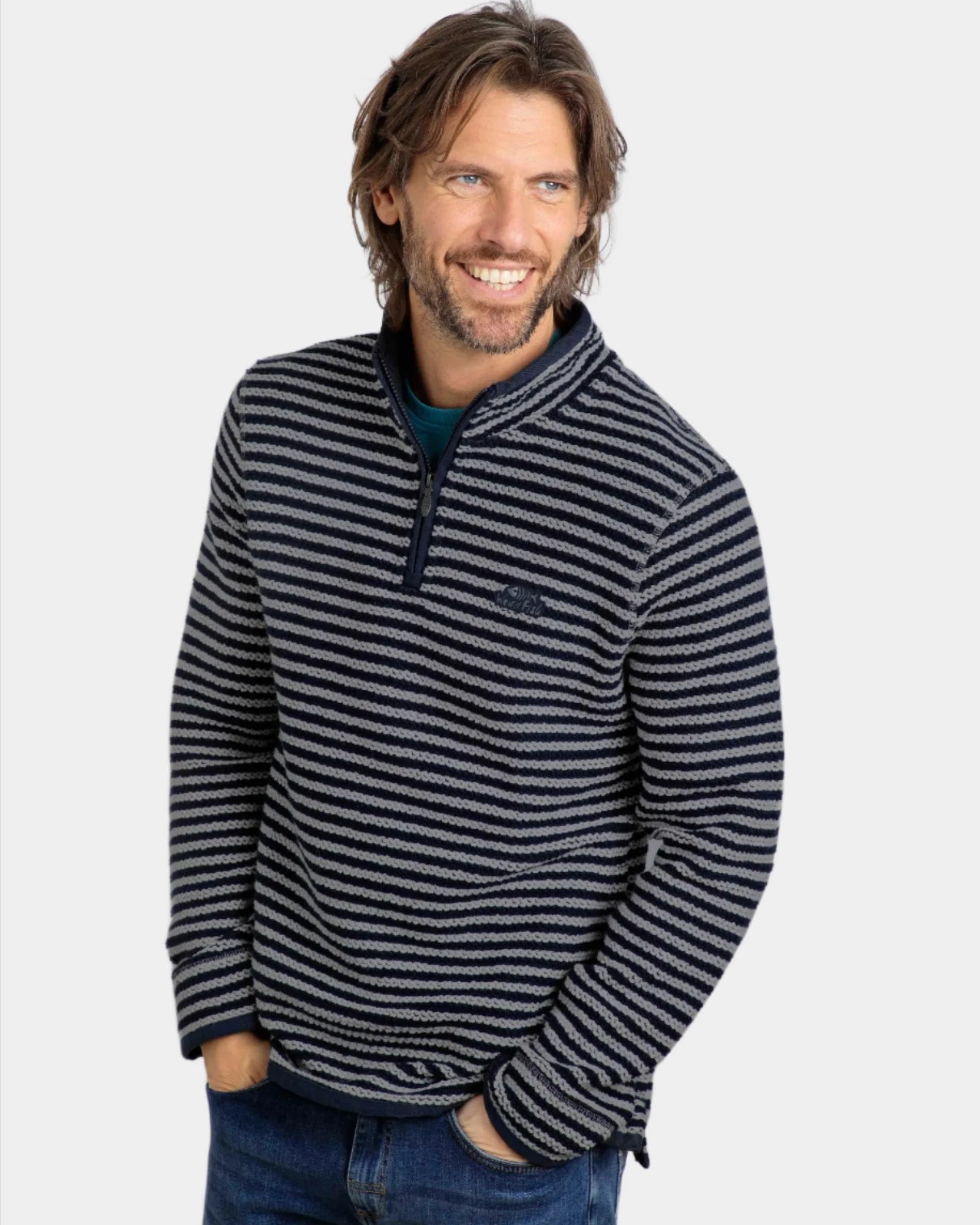 Shorling Frost Grey 1/4 Zip Stripe Eco Macaroni Sweatshirt