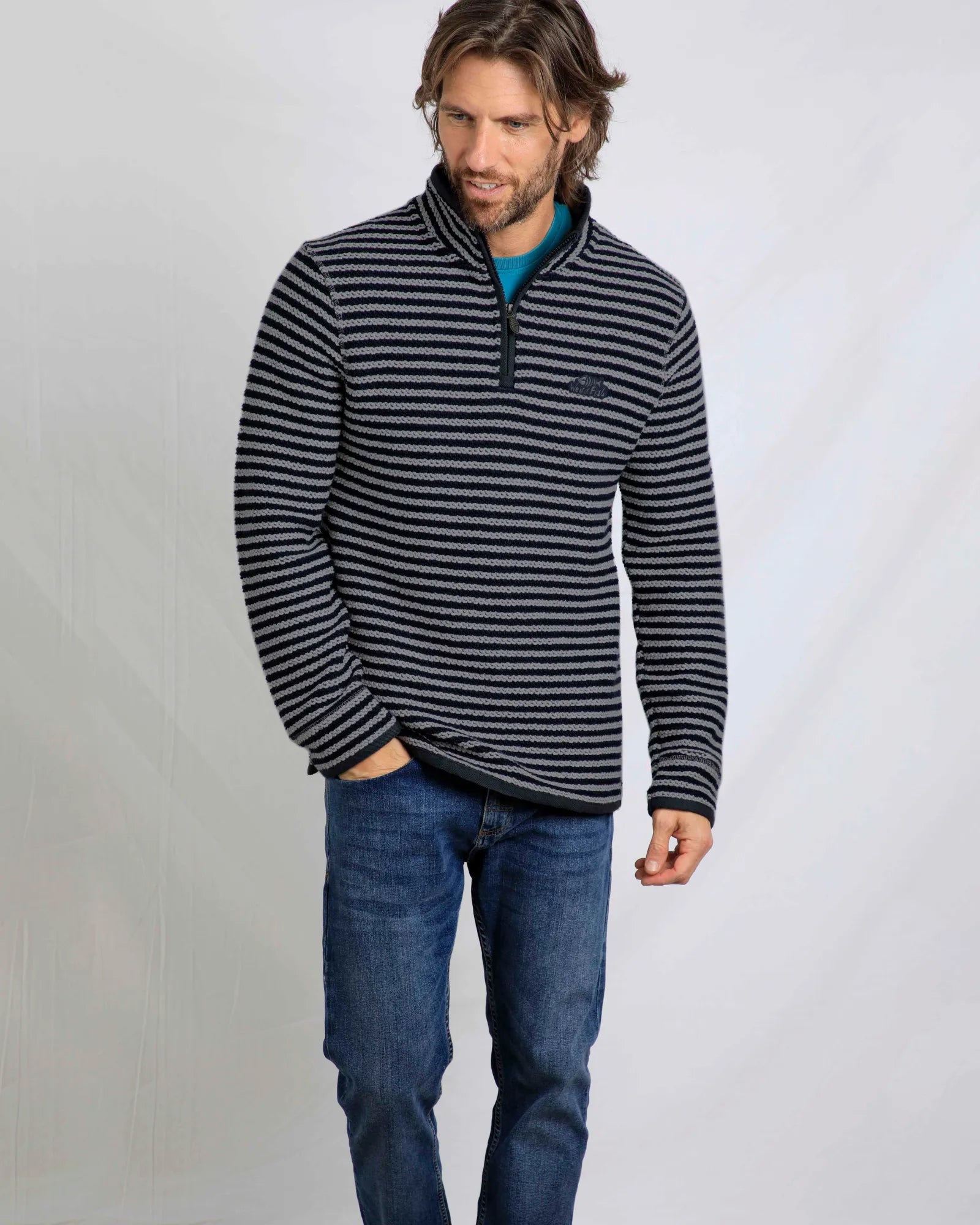 Shorling Frost Grey 1/4 Zip Stripe Eco Macaroni Sweatshirt
