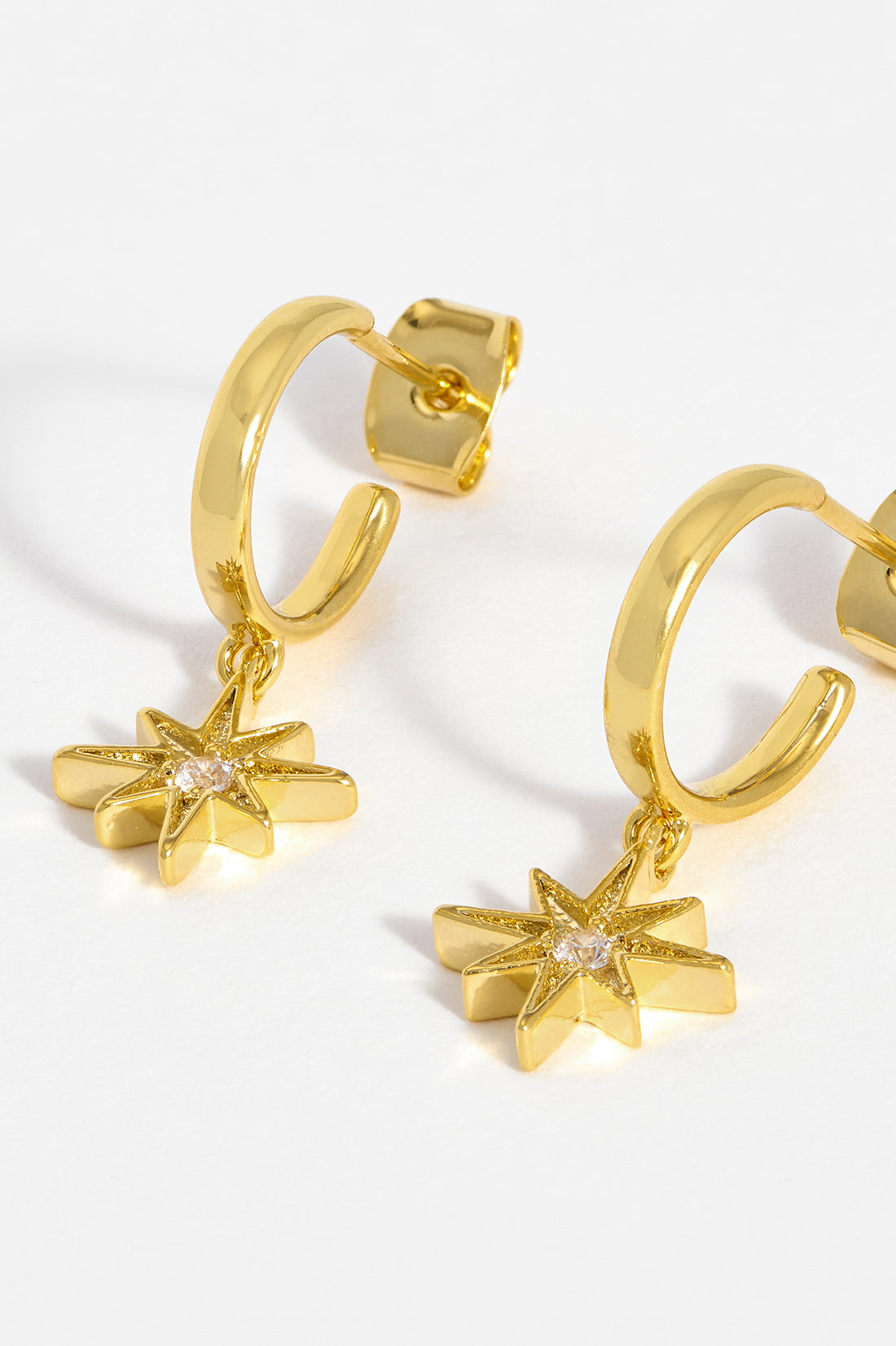 North Star CZ Charm Hoops - Gold Plated