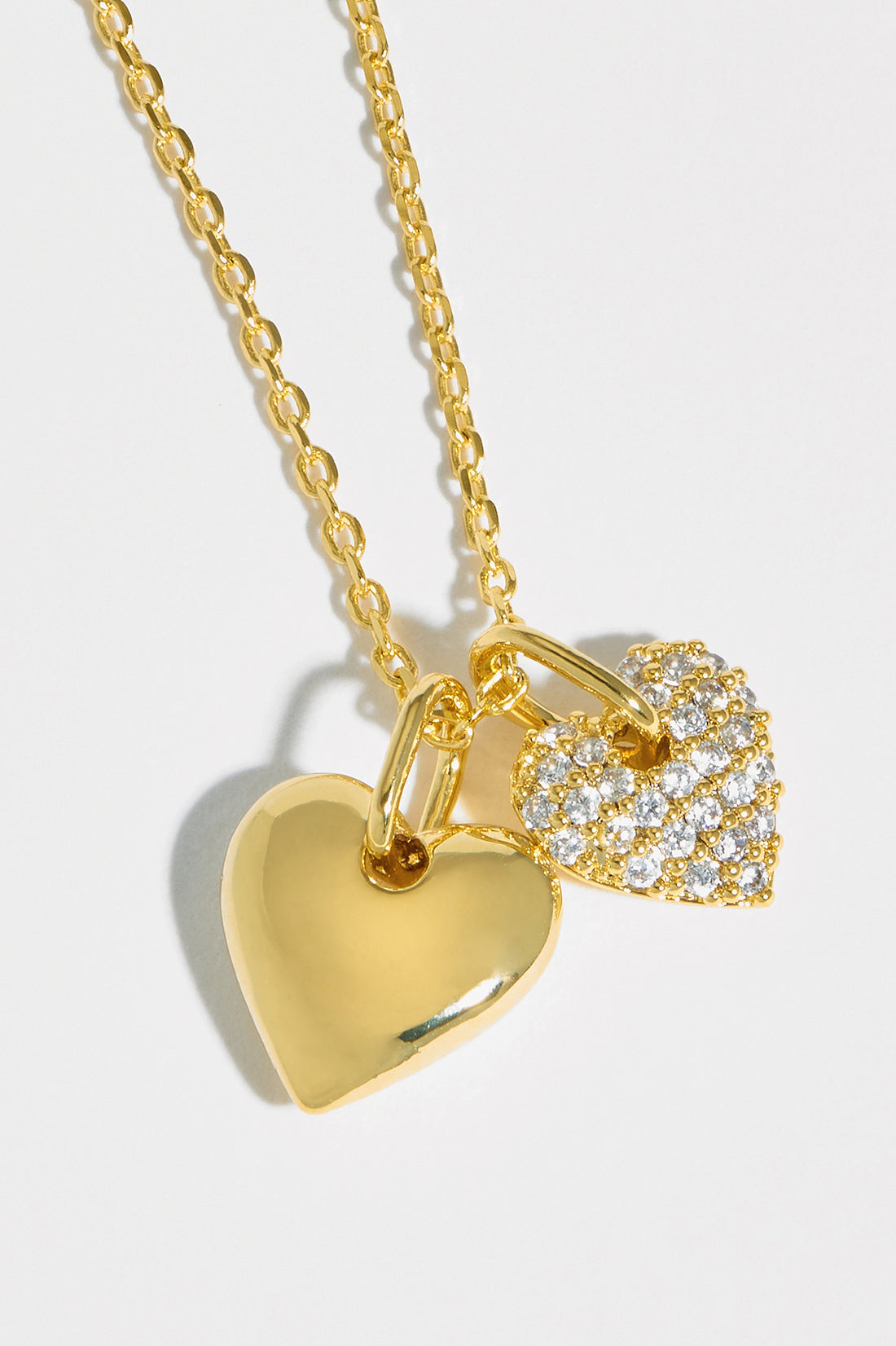 Pave Double Heart Charm Necklace - Gold Plated