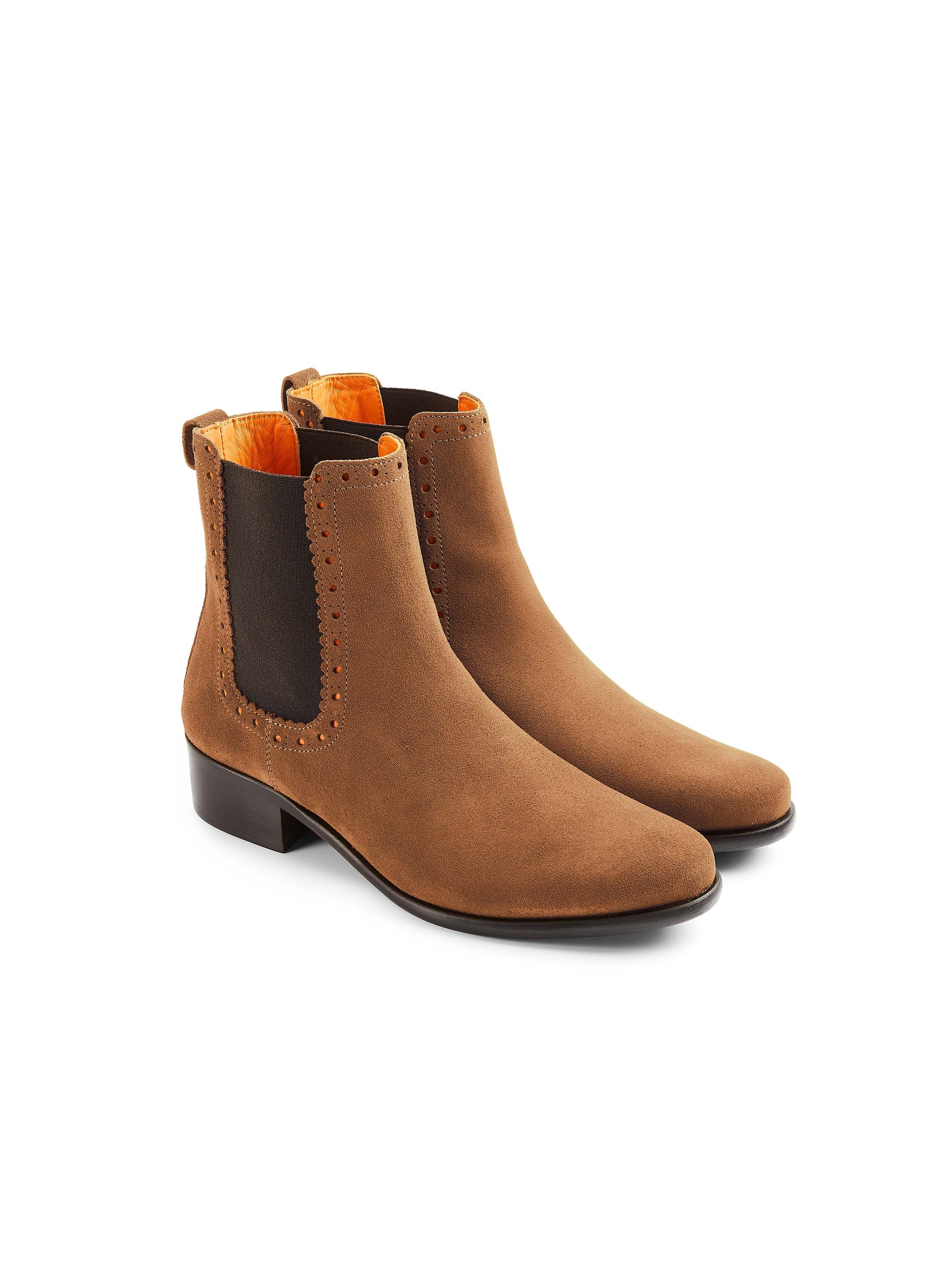 The Brogued Chelsea Boot - Tan Suede