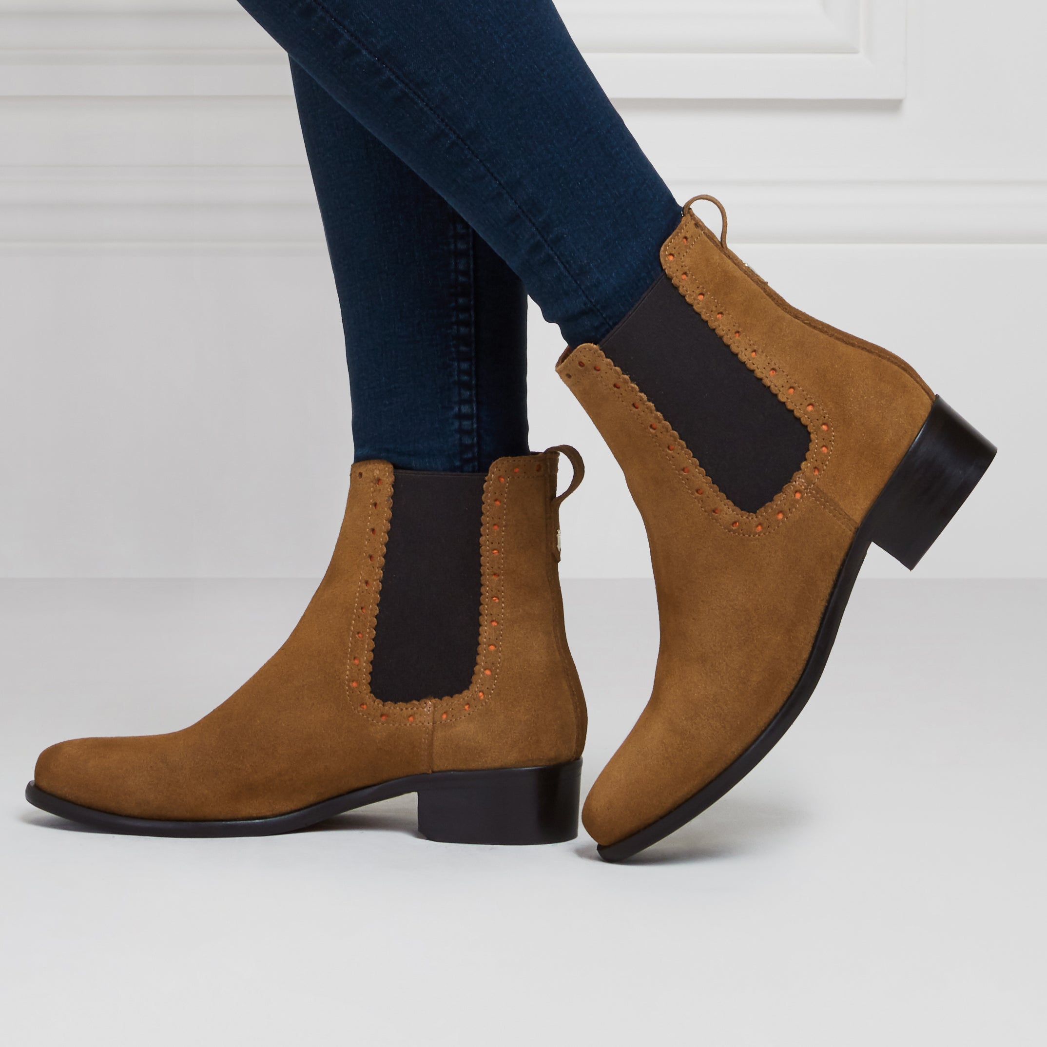 The Brogued Chelsea Boot - Tan Suede