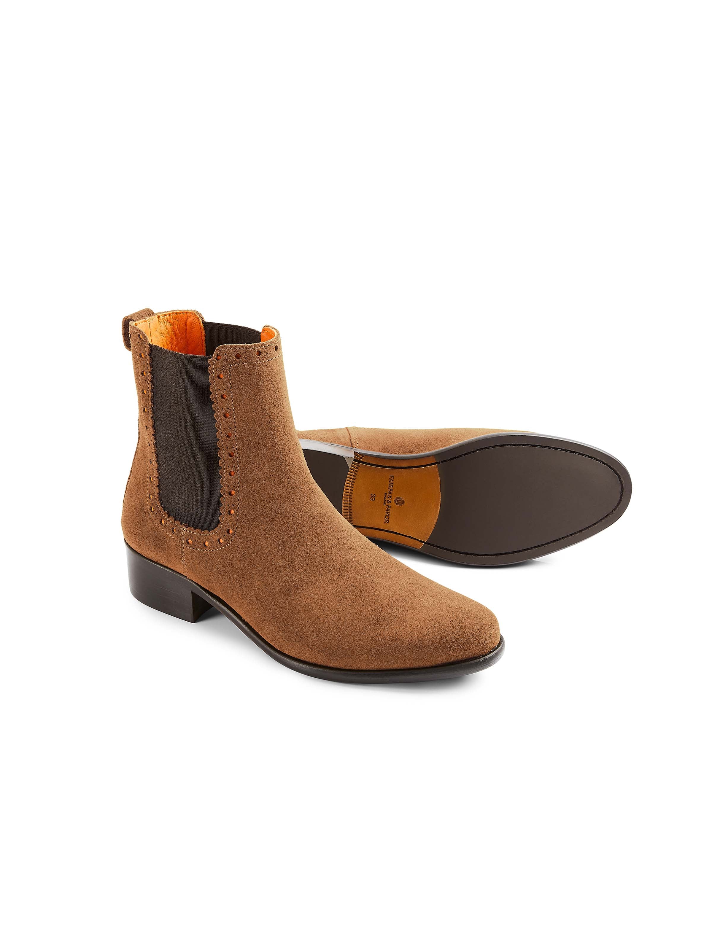 The Brogued Chelsea Boot - Tan Suede