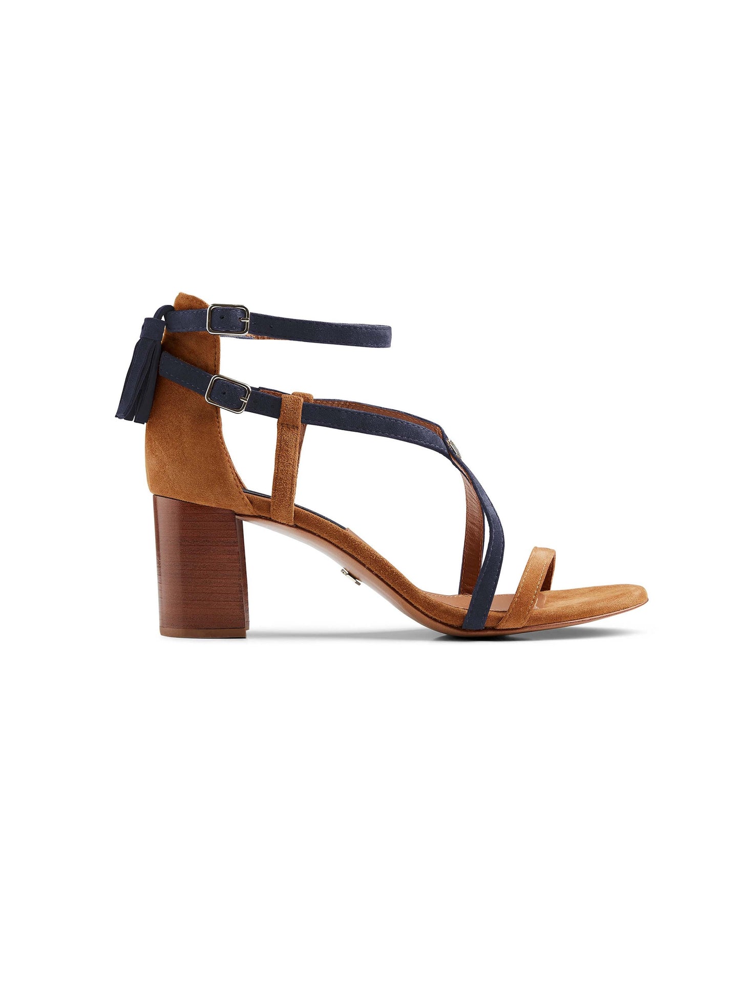 The Heeled Brancaster Sandal - Tan & Navy Suede