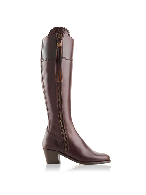 The Heeled Regina Boot - Mahogany Leather