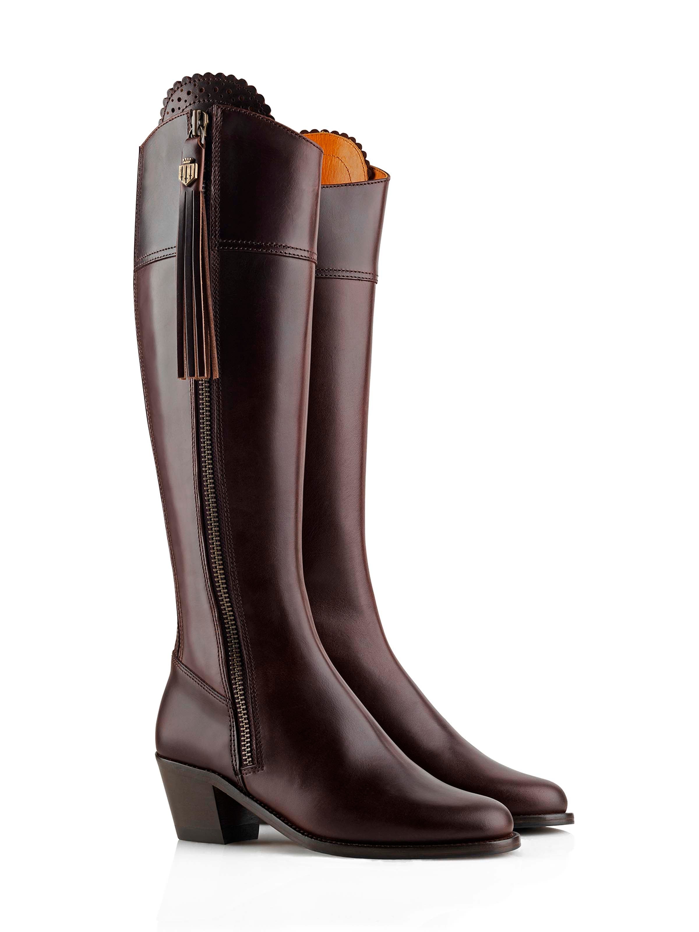 The Heeled Regina Boot - Mahogany Leather