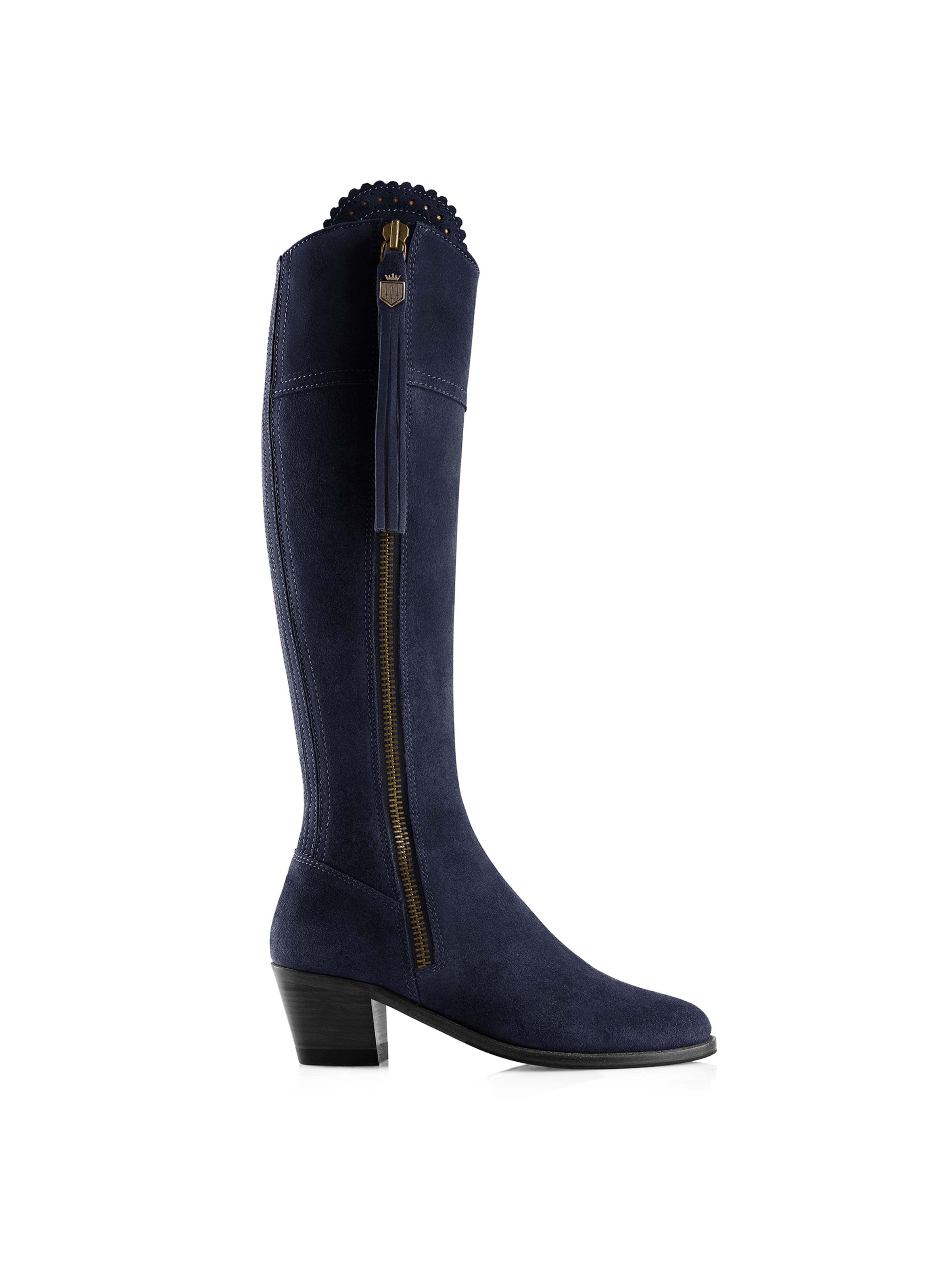 The Heeled Regina Boot - Navy Suede