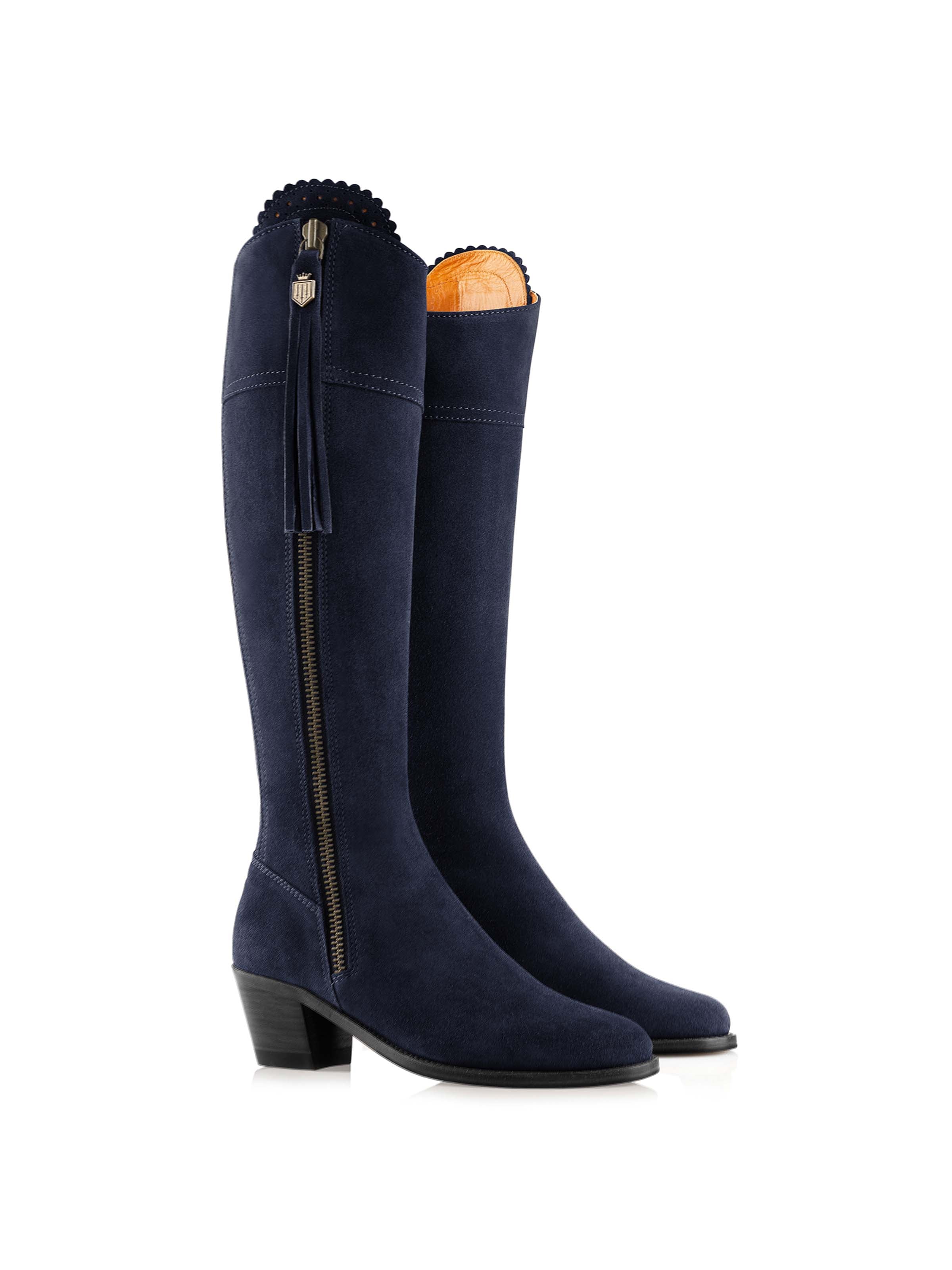 The Heeled Regina Boot - Navy Suede