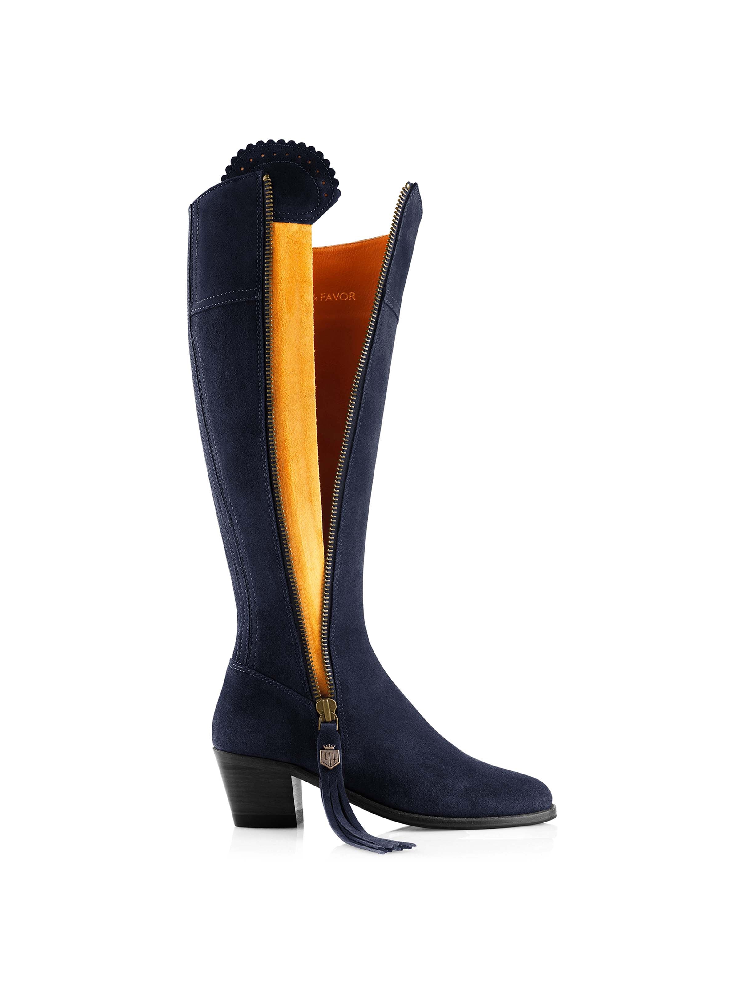 The Heeled Regina Boot - Navy Suede