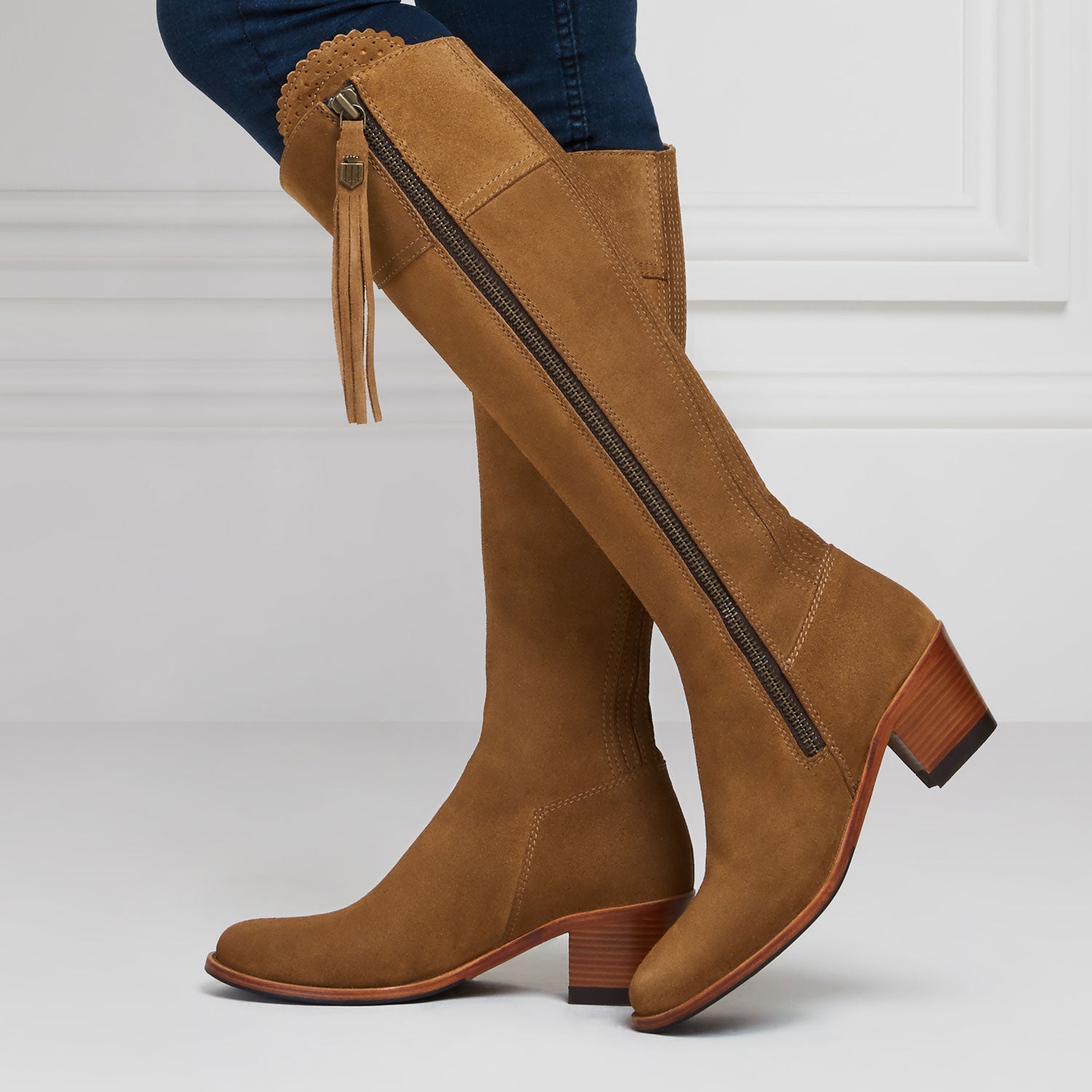 The Heeled Regina Boot - Tan Suede