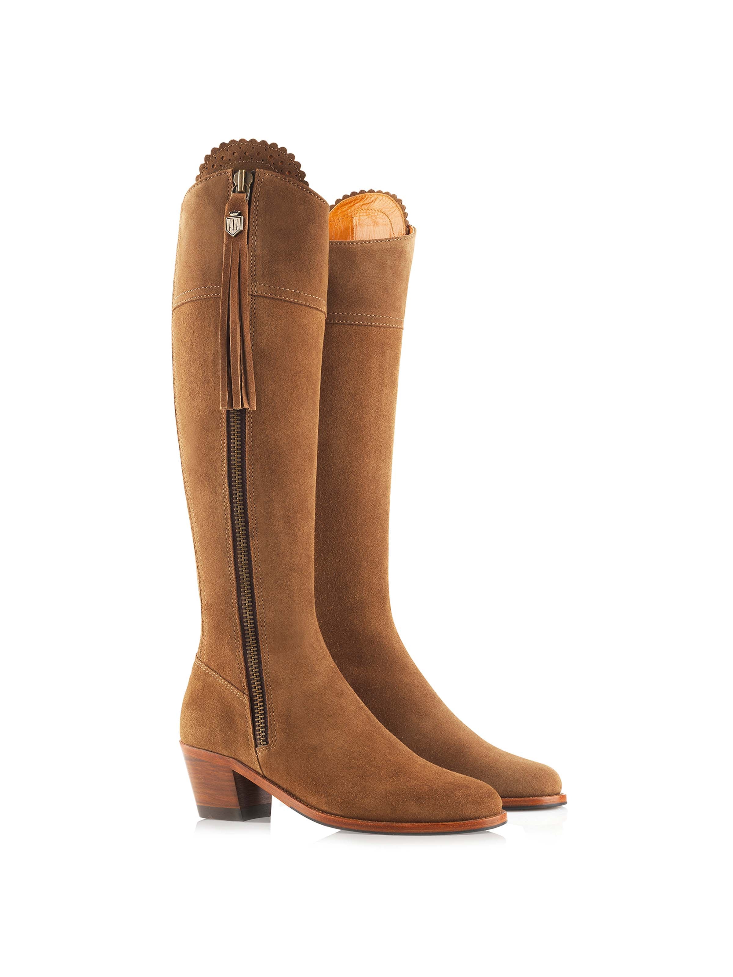 The Heeled Regina Boot - Tan Suede