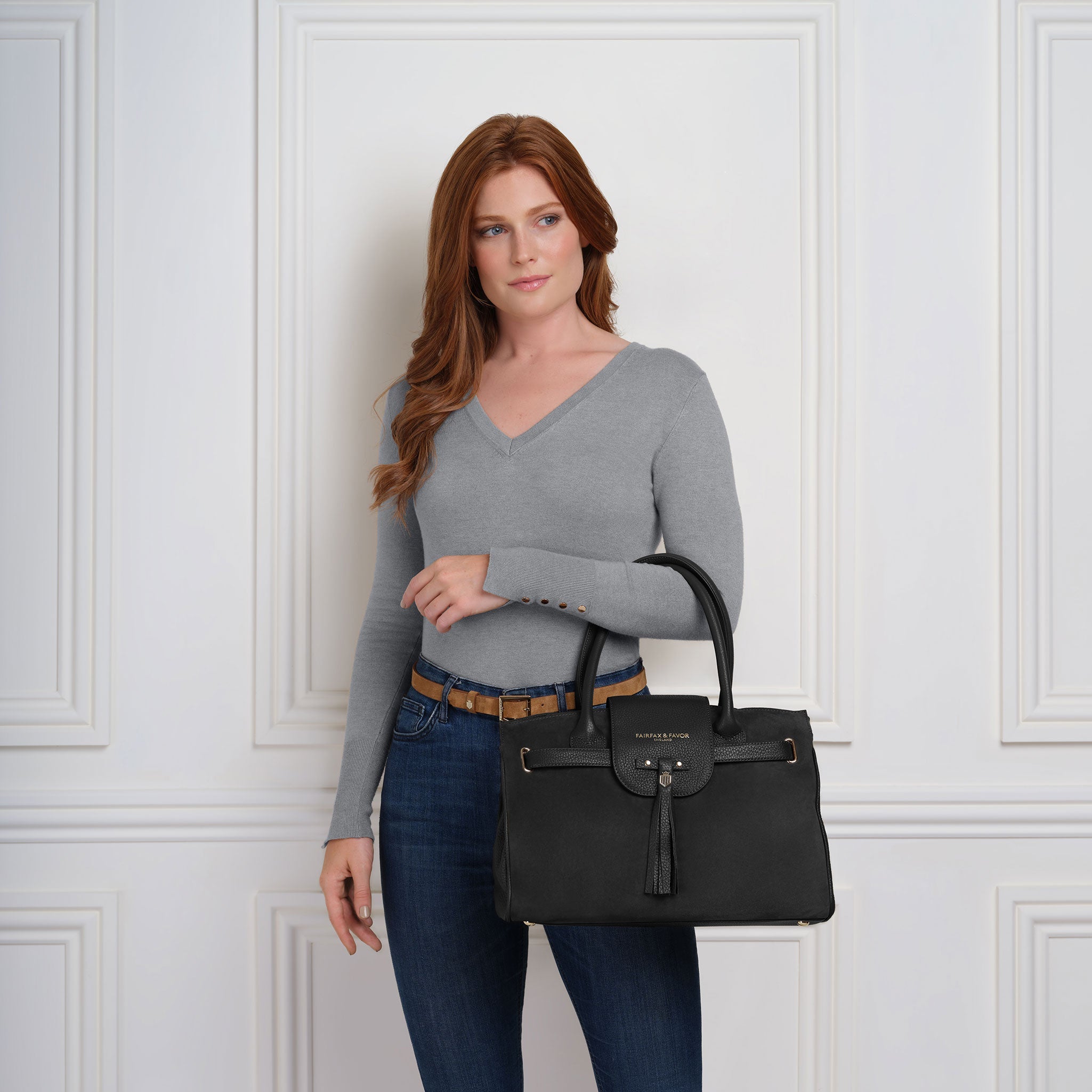 The Windsor Handbag - Black Suede