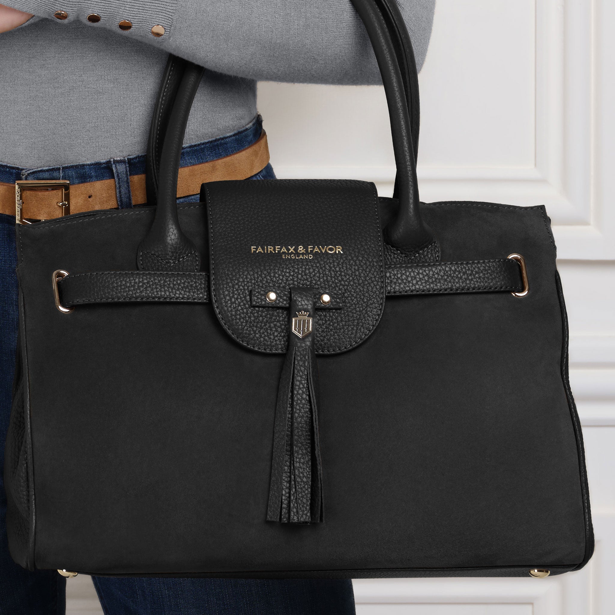 The Windsor Handbag - Black Suede