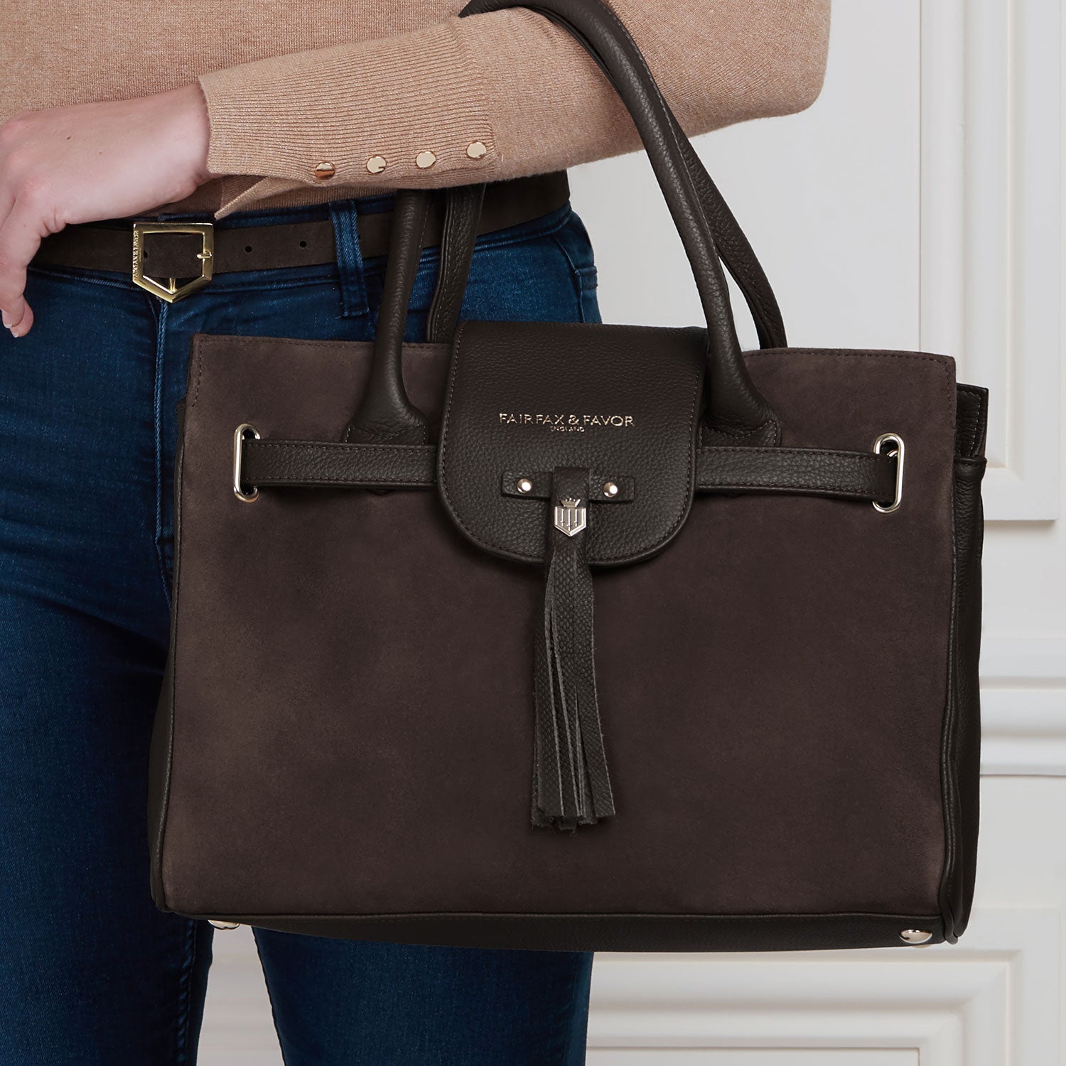 The Windsor Handbag - Chocolate Suede