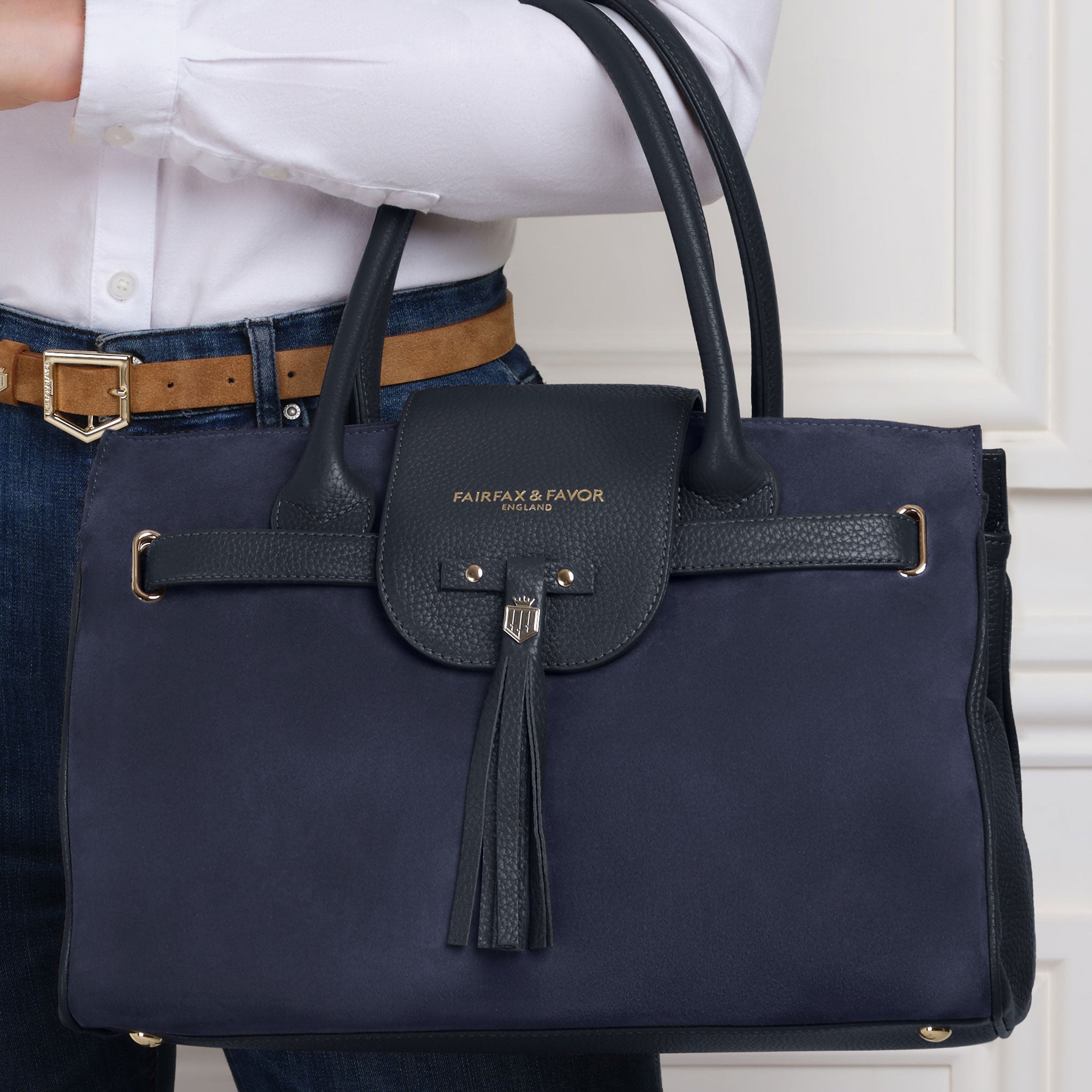 The Windsor Handbag - Navy Suede