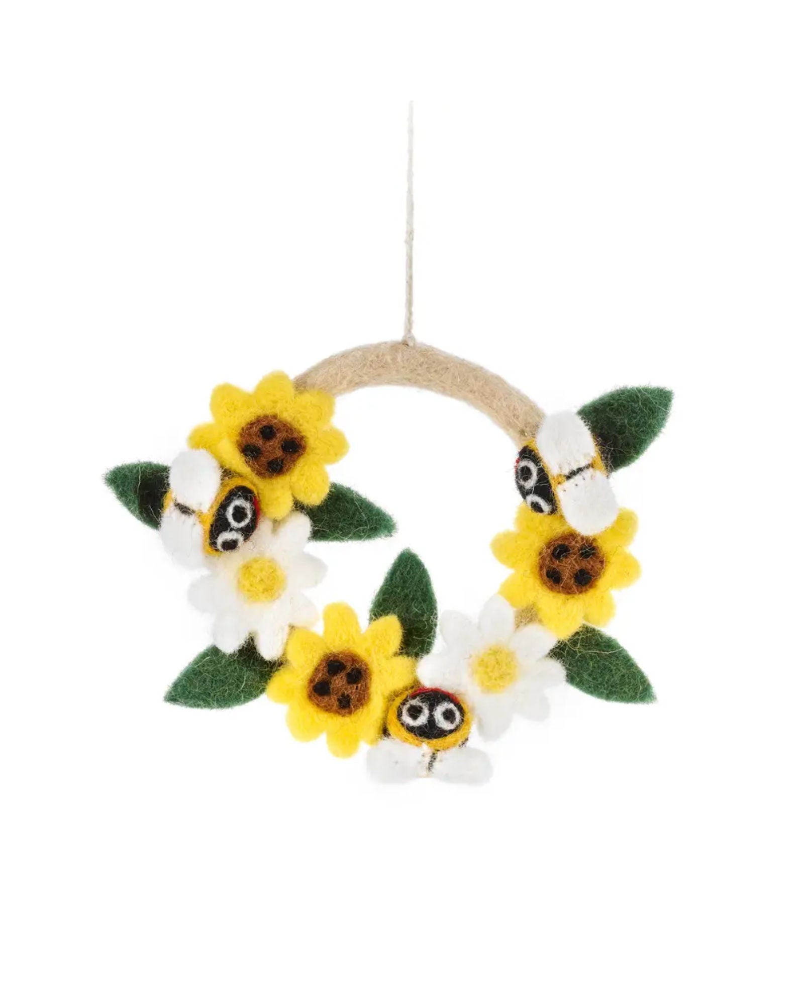 Mini Spring Bee Wreath Handmade Hanging Felt Decoration