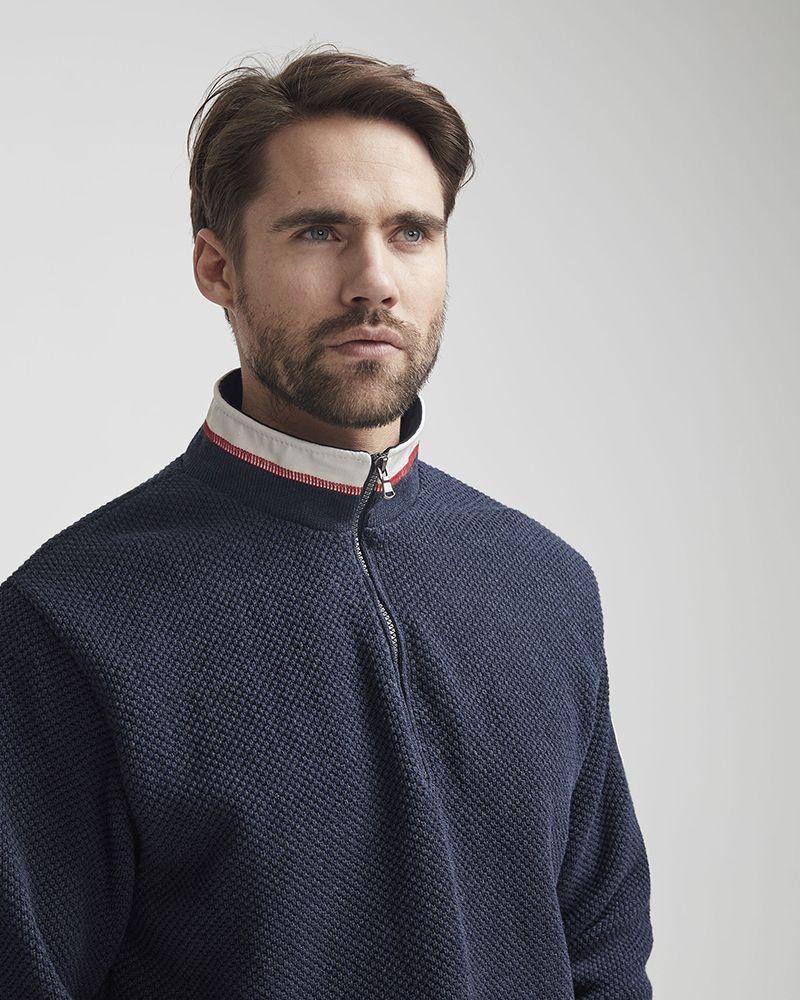 Classic Windproof Knitted Sweater - Navy Mel.