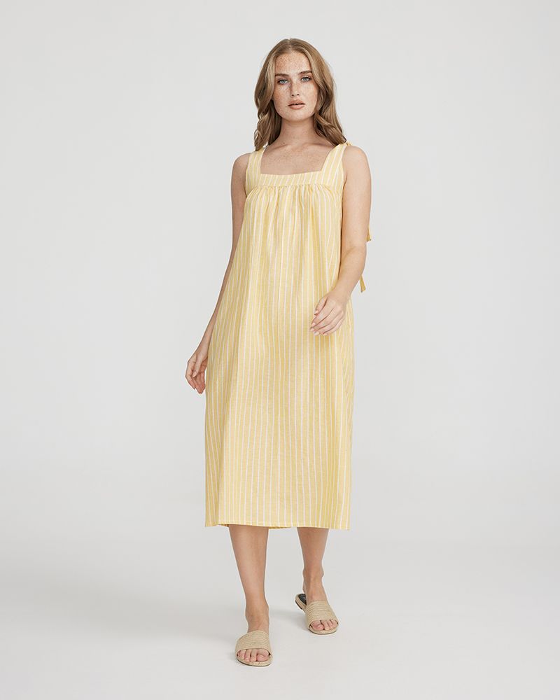 Stina Sun Dress - Pale Yellow/White