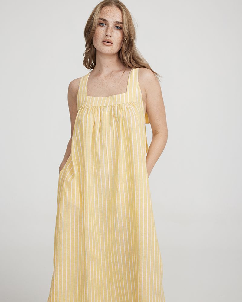 Stina Sun Dress - Pale Yellow/White