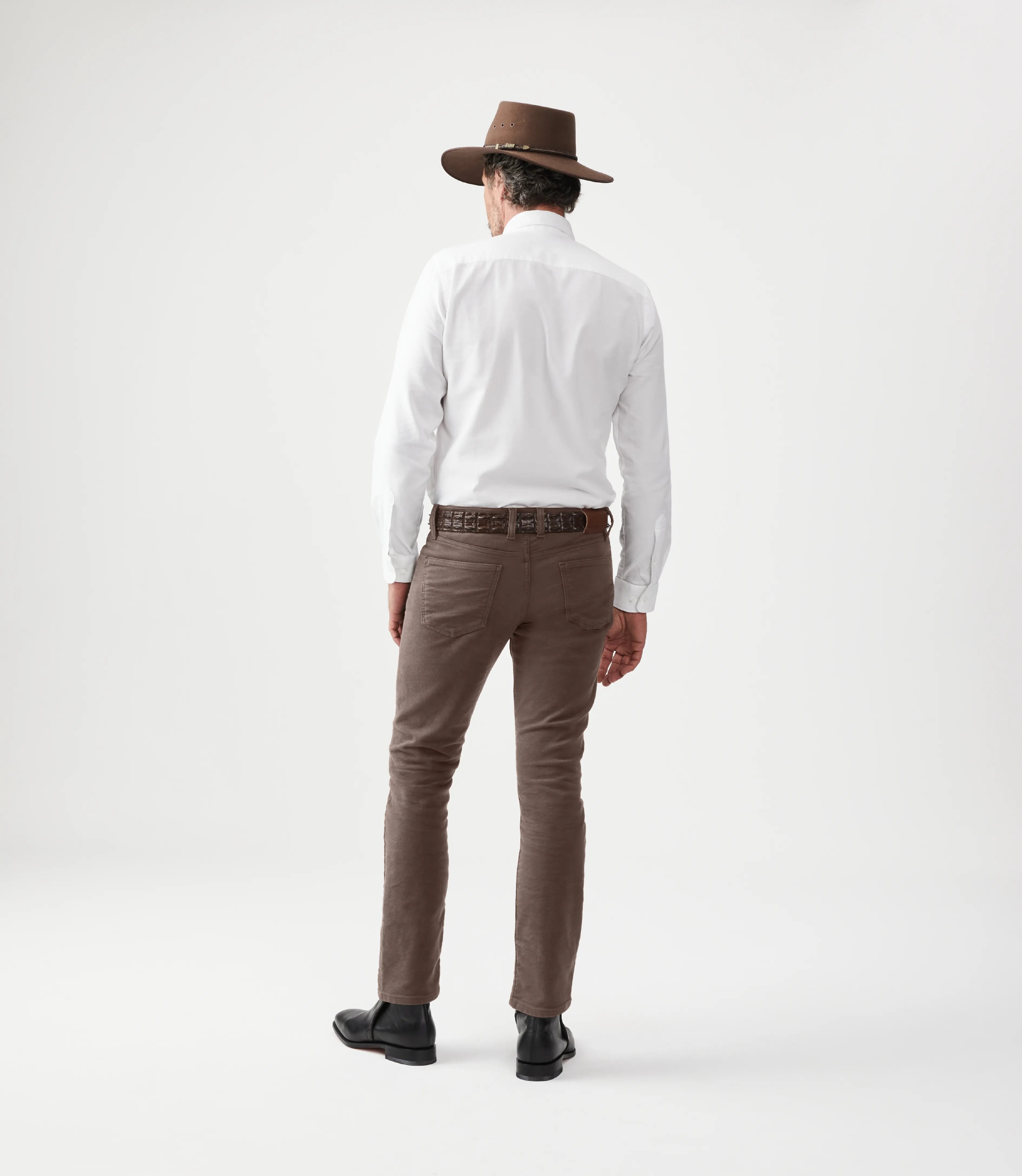 Male Model Wearing RMWilliams Ramco Jean in Taupe