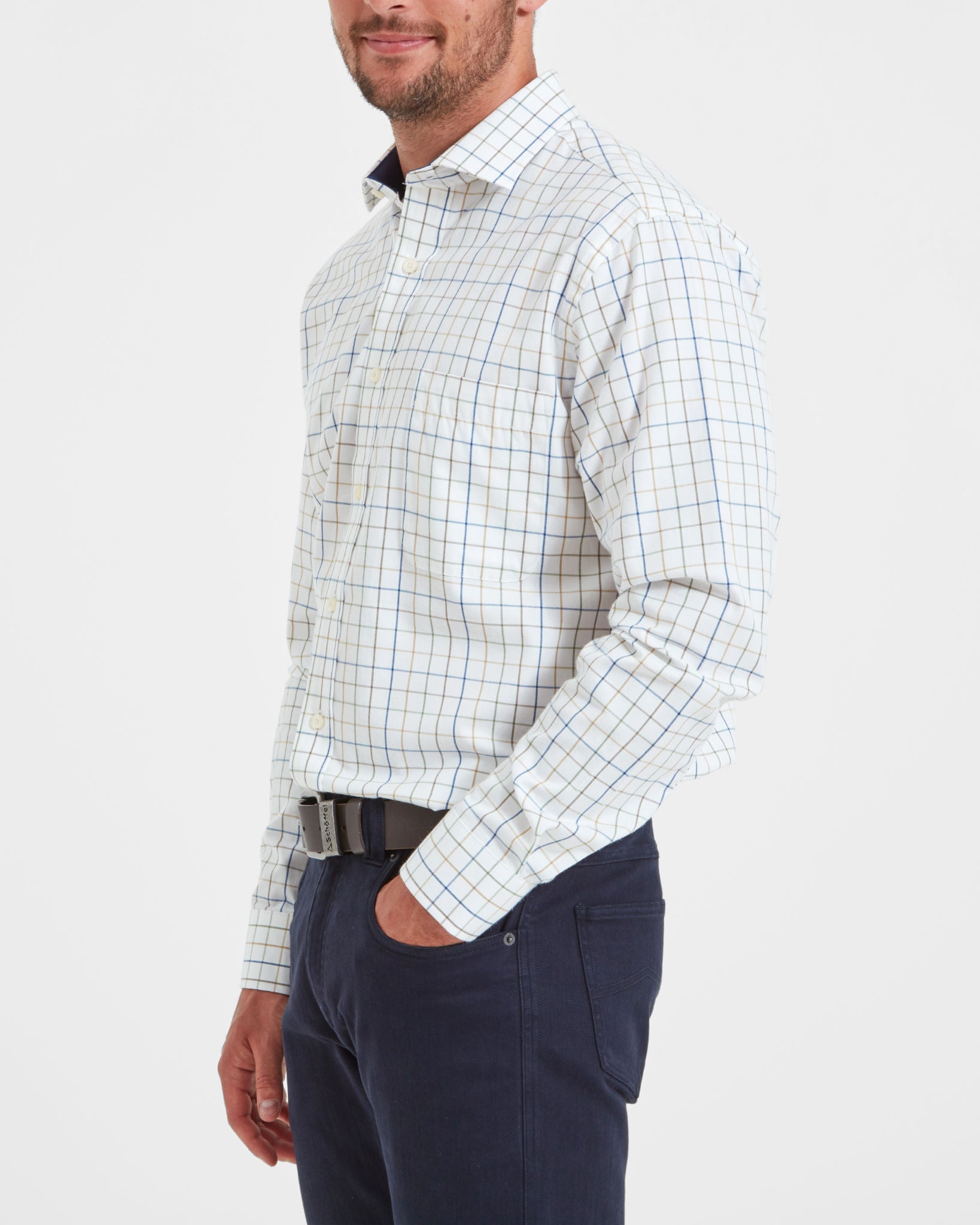 Wells Tailored Shirt - Green/Navy/Brown Check