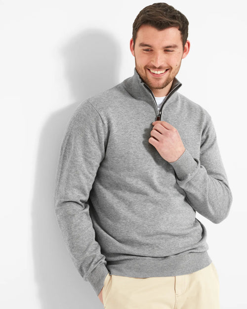 Porthmeor Pima Cotton 1/4 Zip Sweater - Grey
