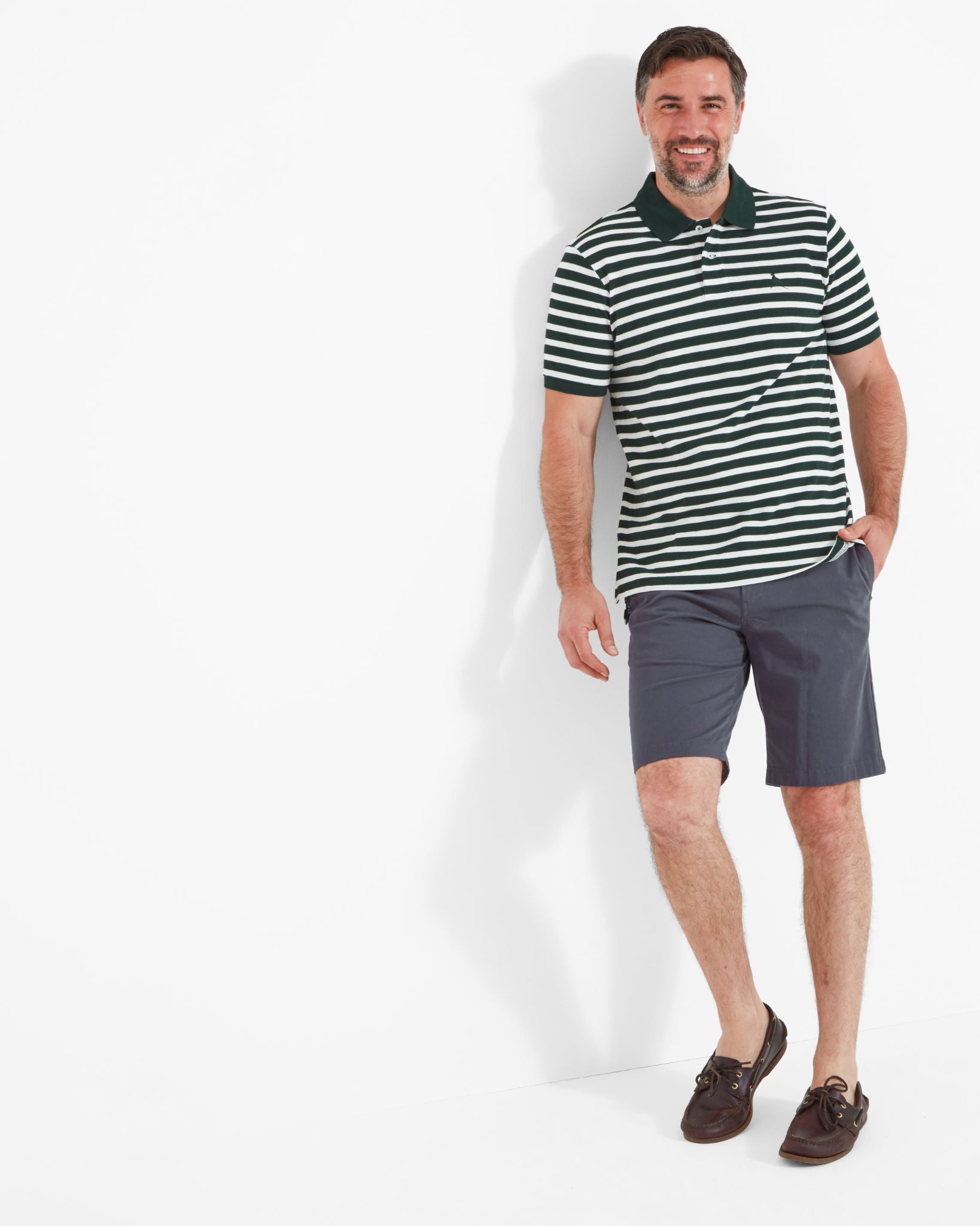 St Ives Tailored Polo - Green Stripe