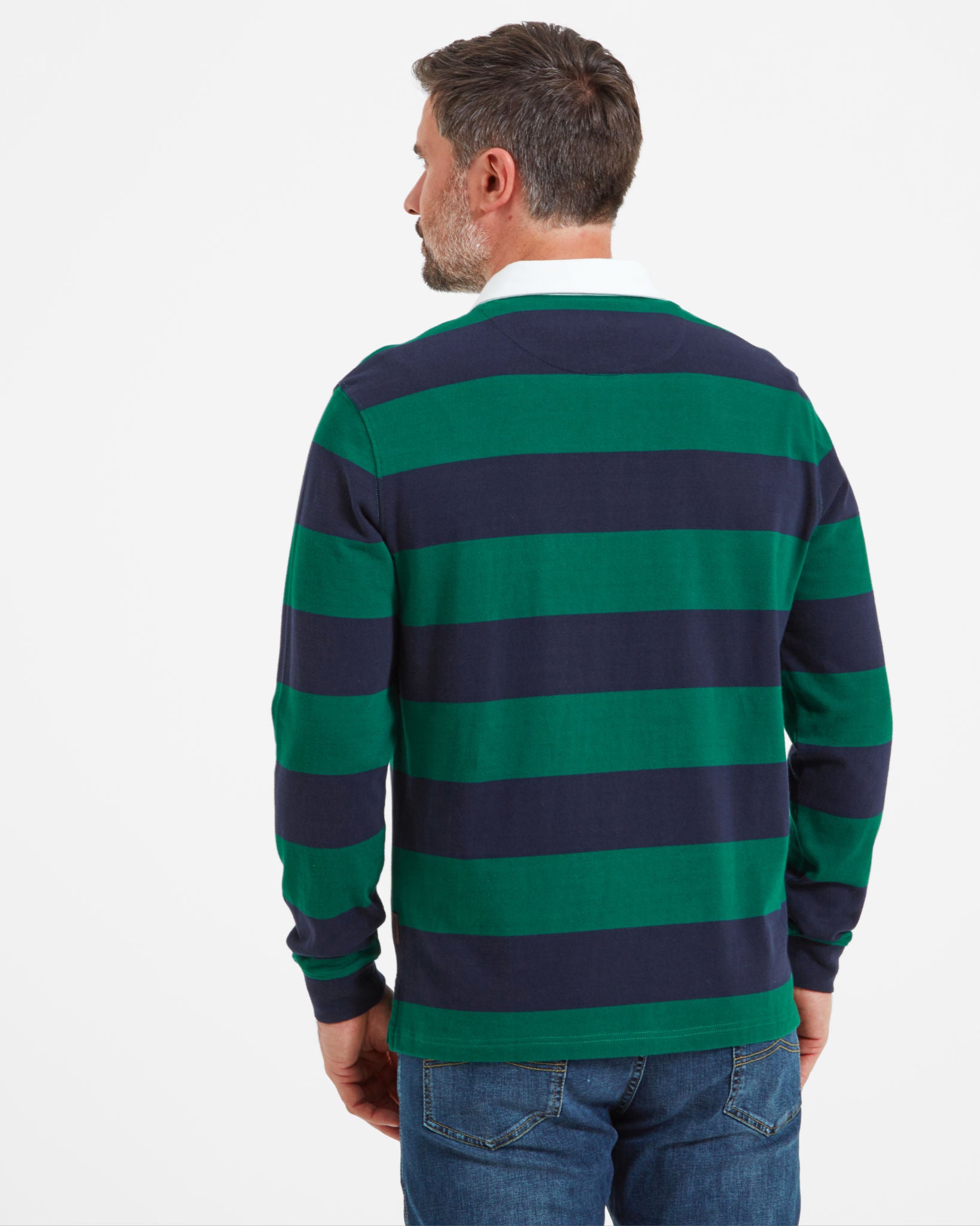 St Mawes Rugby Shirt - Navy/Green Stripe
