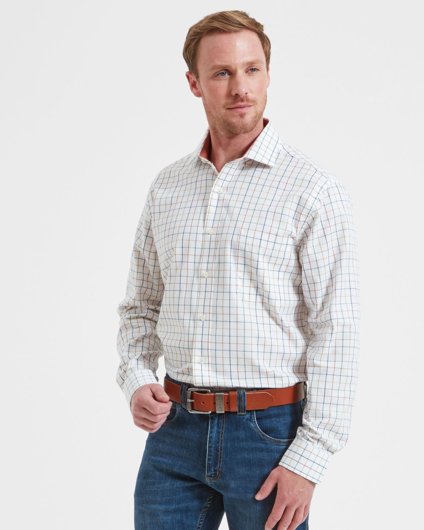 Wells Tailored Shirt - Rust/Green/Mustard Check