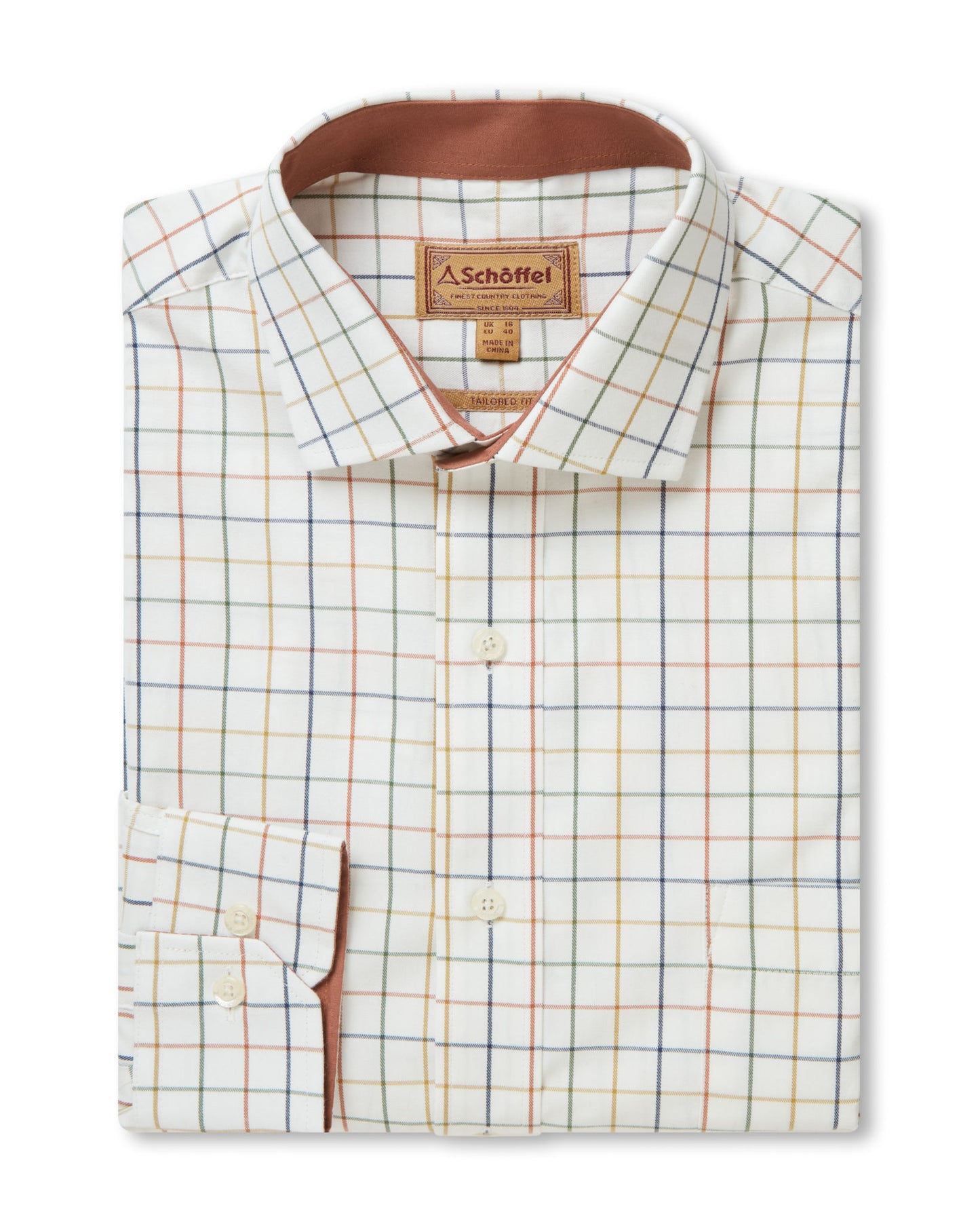 Wells Tailored Shirt - Rust/Green/Mustard Check