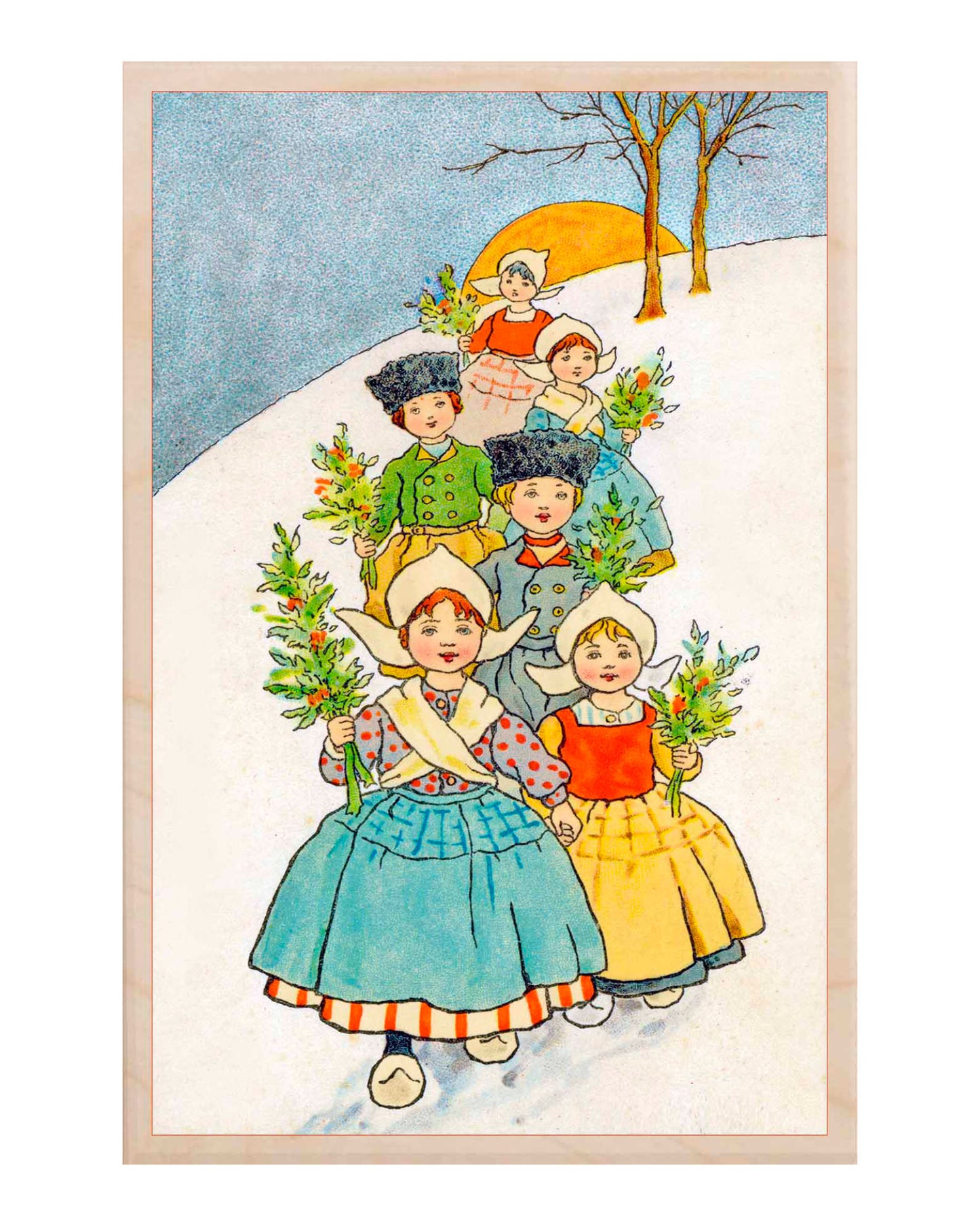 Christmas Kinderen Wooden Postcard