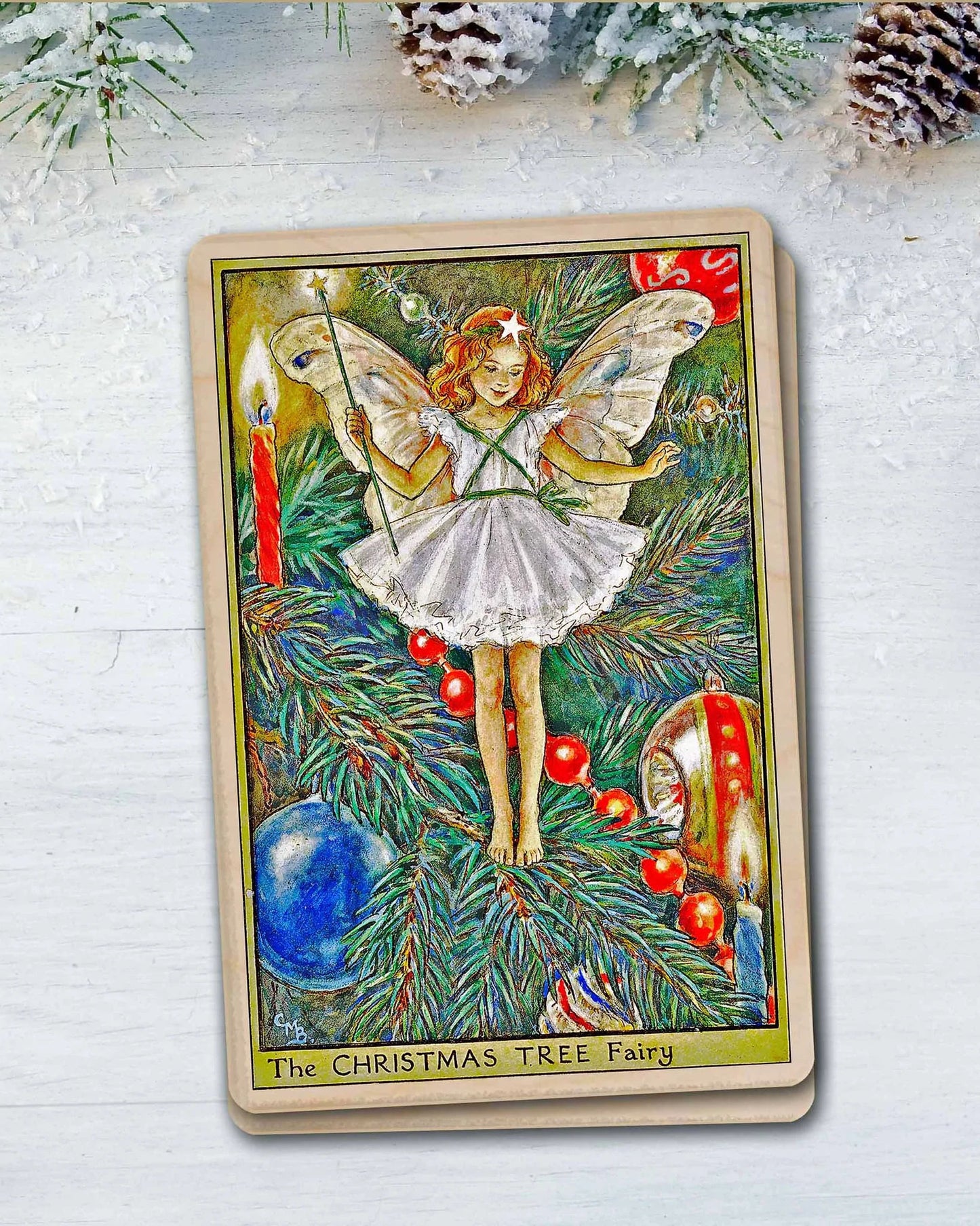 Christmas Tree Fairy Wooden Postcard