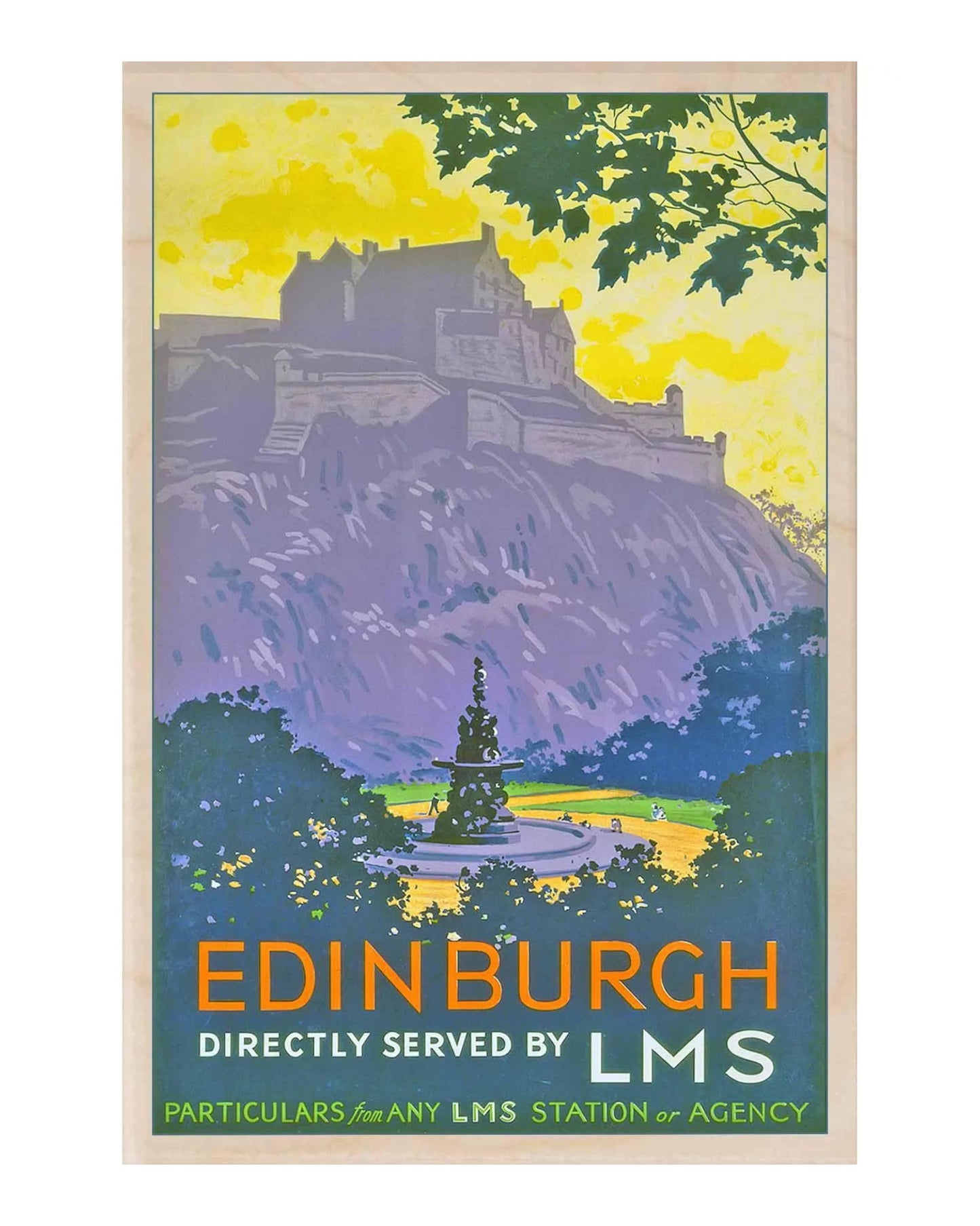 Edinburgh Evening Wooden Postcard