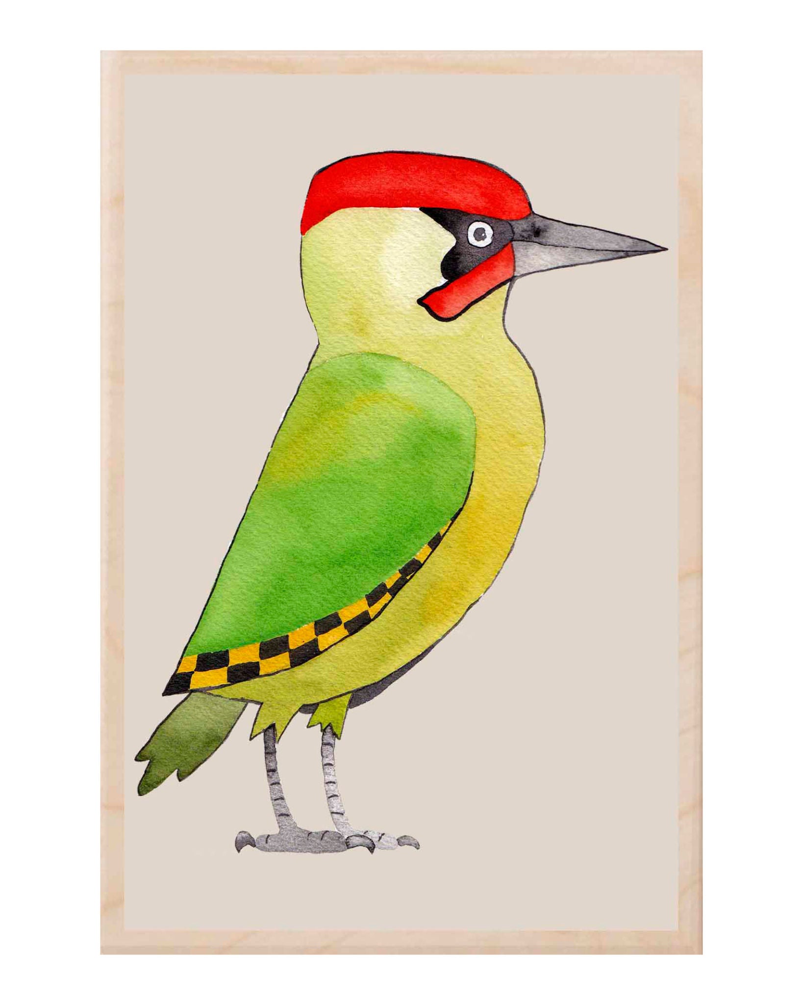 Green Woodpecker Wooden Postcard