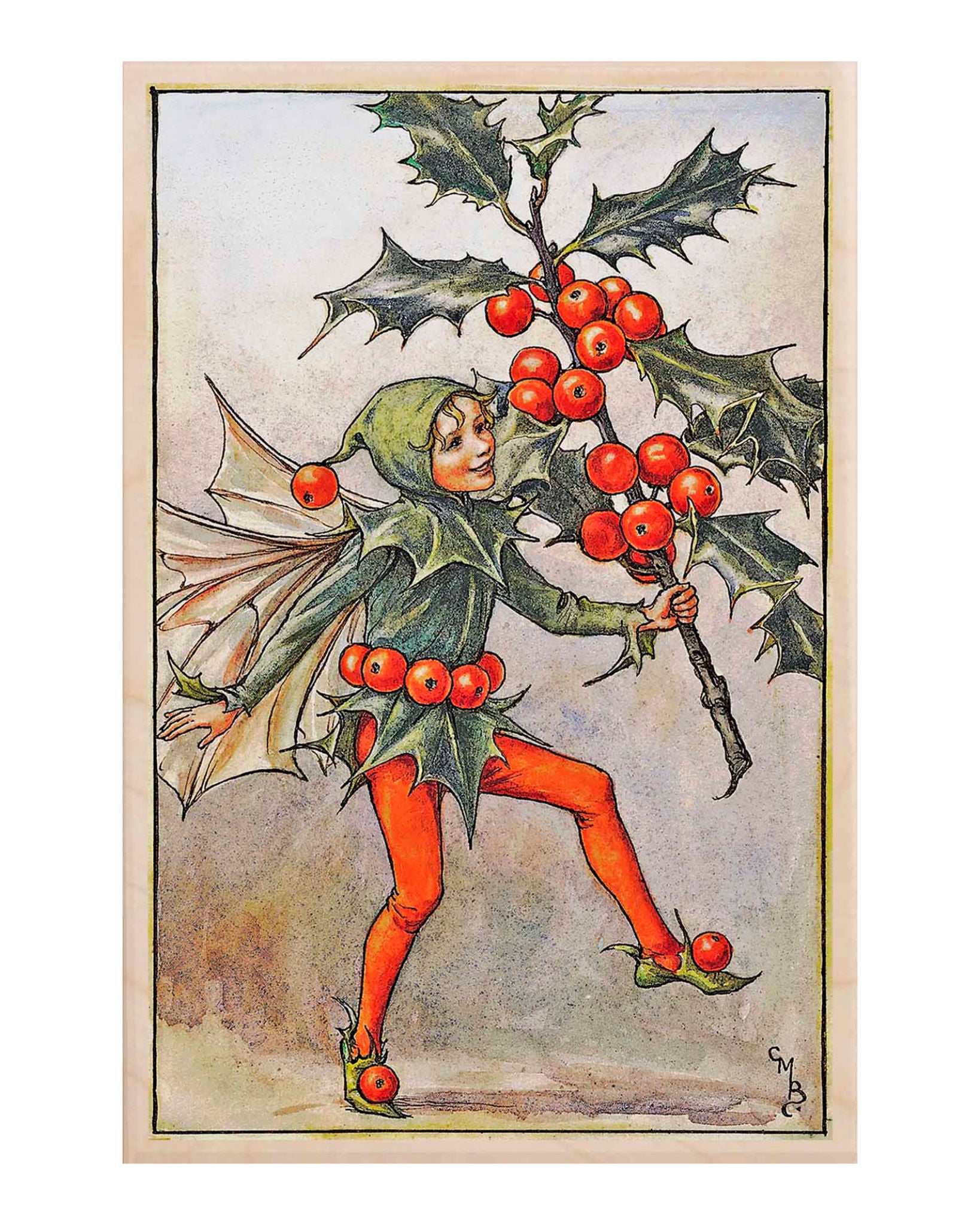 Holly Fairy Wooden Postcard